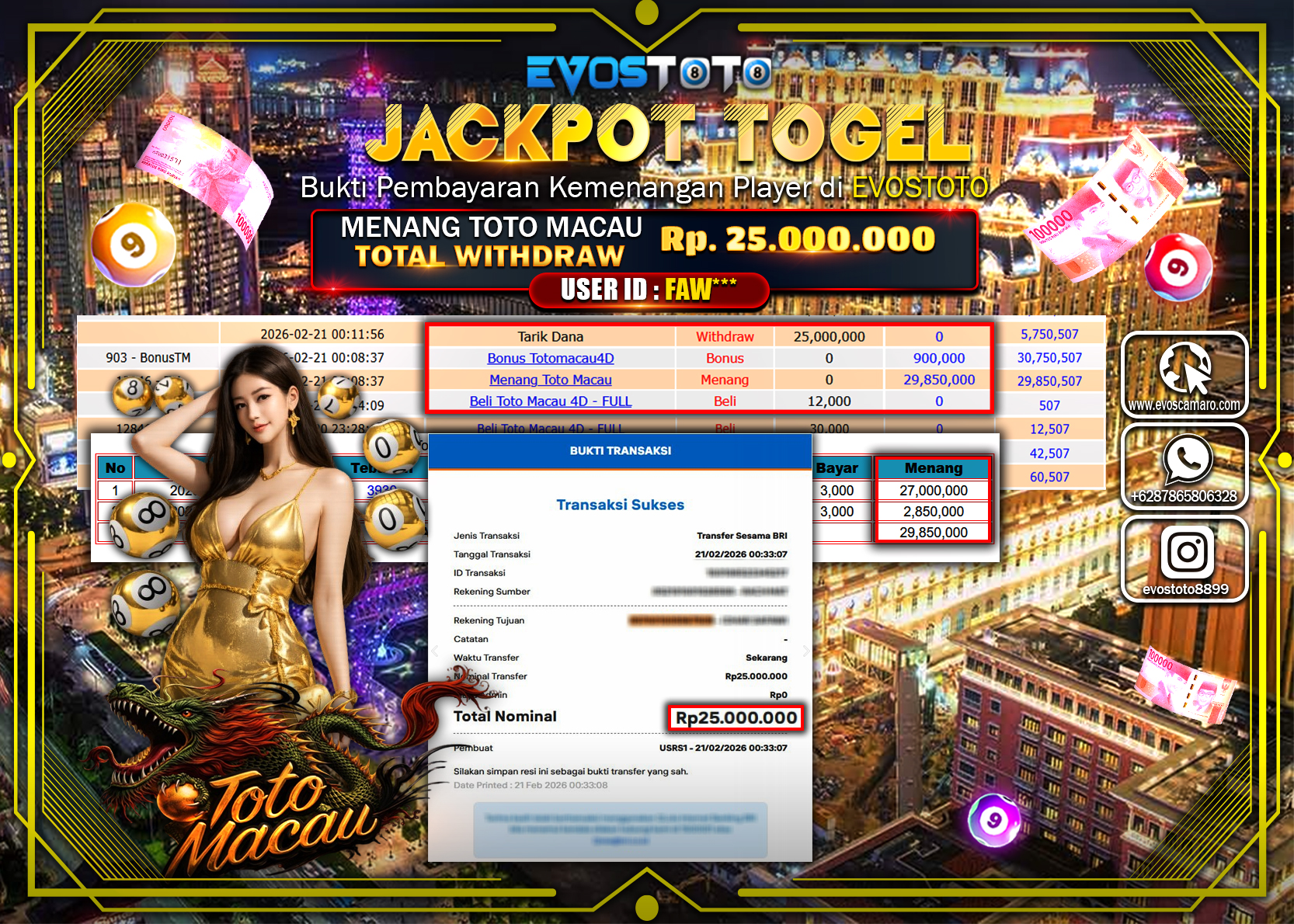 PEMBAYARAN JACKPOT TOGEL TOTO MACAU Rp.25.000.000 DI BAYAR LANGSUNG !