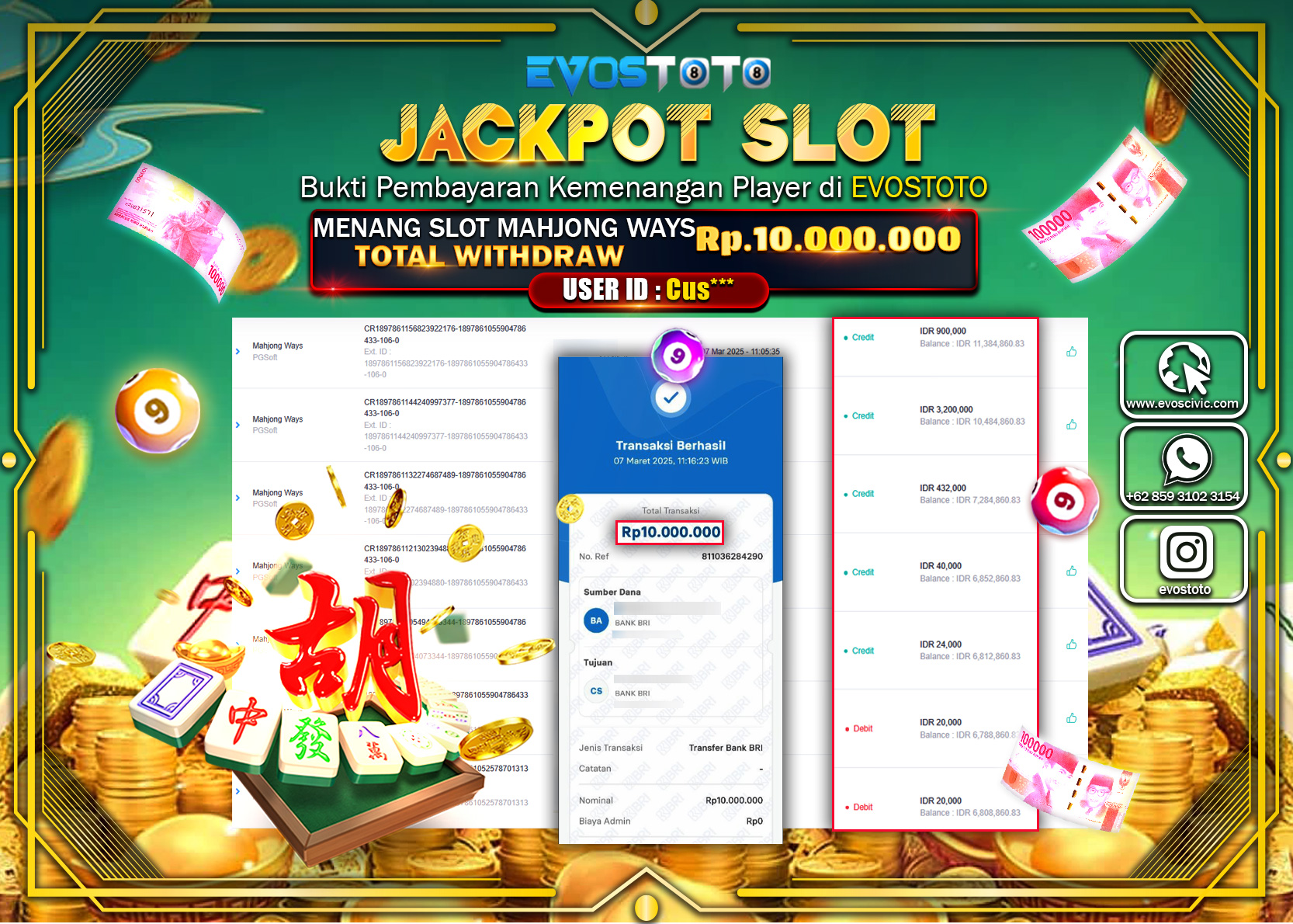 PEMBAYARAN JACKPOT SLOT MAHJJONG WAYS Rp.10.000.000 DI BAYAR LANGSUNG !