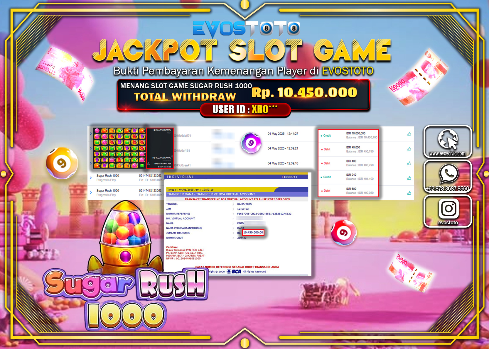 PEMBAYARAN JACKPOT SLOT SUGAR RUSH 1000 Rp.10.450.000 DI BAYAR LANGSUNG !