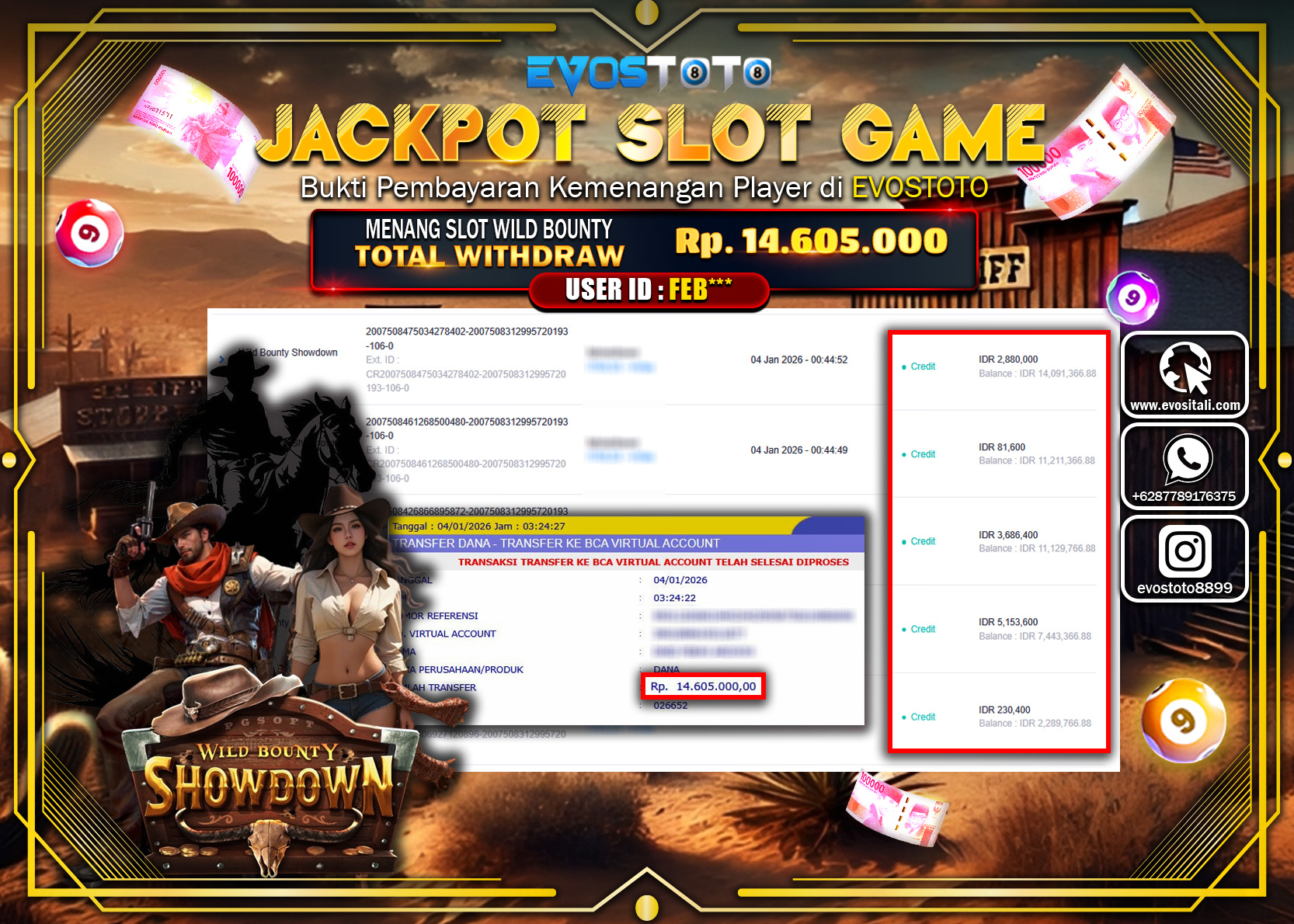 PEMBAYARAN JACKPOT SLOT WILD BOUNTY Rp.14.605.000 DI BAYAR LANGSUNG !