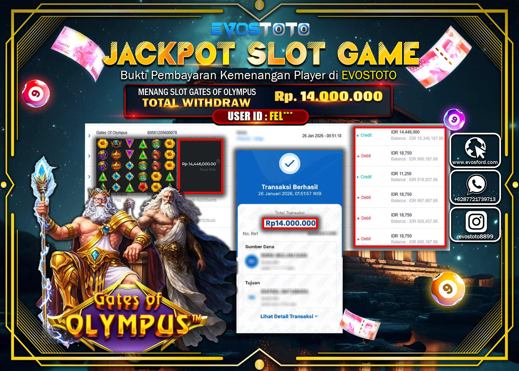 PEMBAYARAN JACKPOT SLOT GATES OF OLYMPUS Rp.14.000.000 DI BAYAR LANGSUNG !