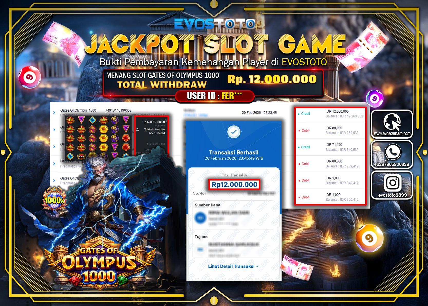 PEMBAYARAN JACKPOT SLOT GATES OF OLYMPUS 1000 Rp.12.000.000 DI BAYAR LANGSUNG !
