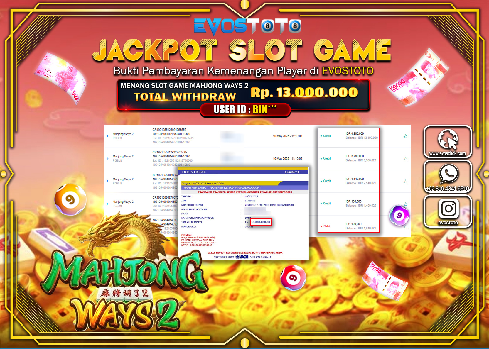 PEMBAYARAN JACKPOT SLOT MAHJONG WAYS 2 Rp.13.000.000 DI BAYAR LANGSUNG !