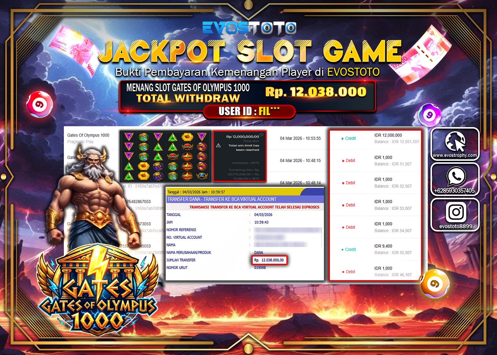 PEMBAYARAN JACKPOT SLOT GATES OF OLYMPUS 1000 Rp.12.038.000 DI BAYAR LANGSUNG !