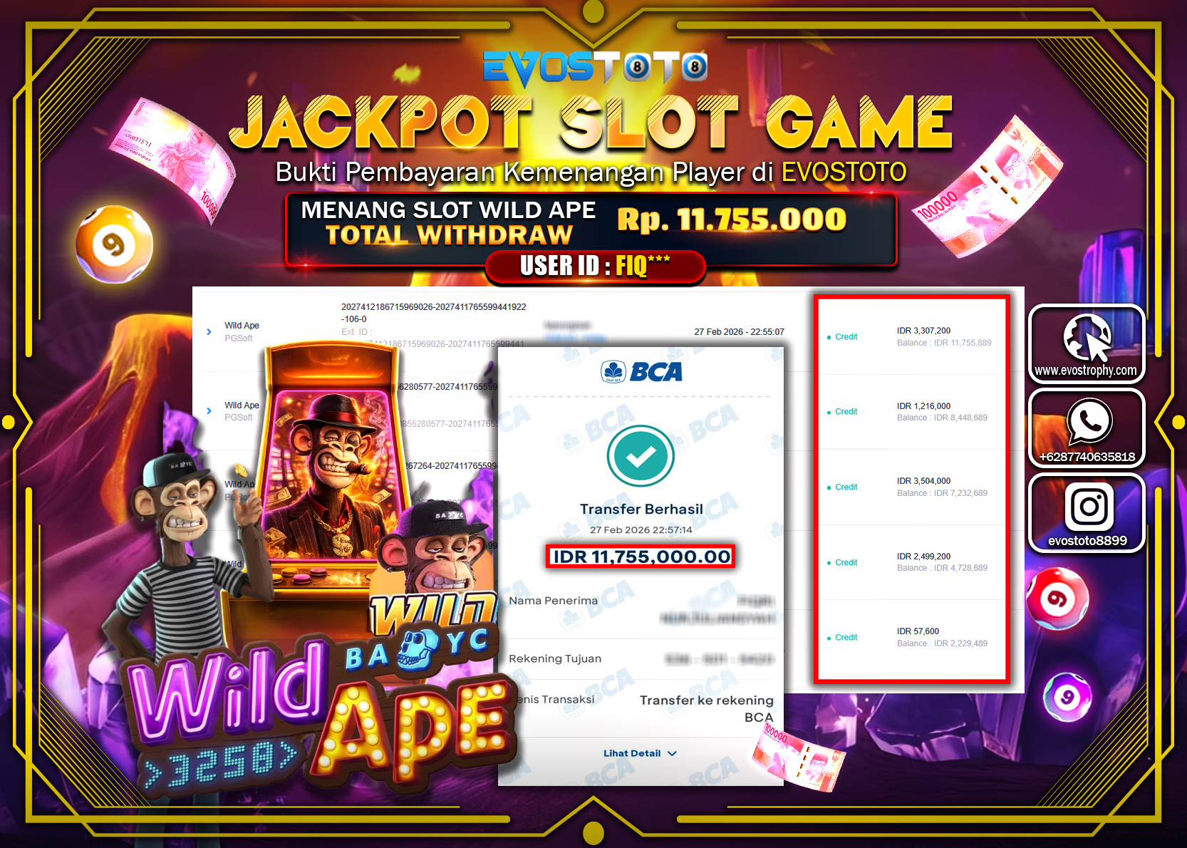 PEMBAYARAN JACKPOT SLOT WILD APE Rp.11.755.000 DI BAYAR LANGSUNG !