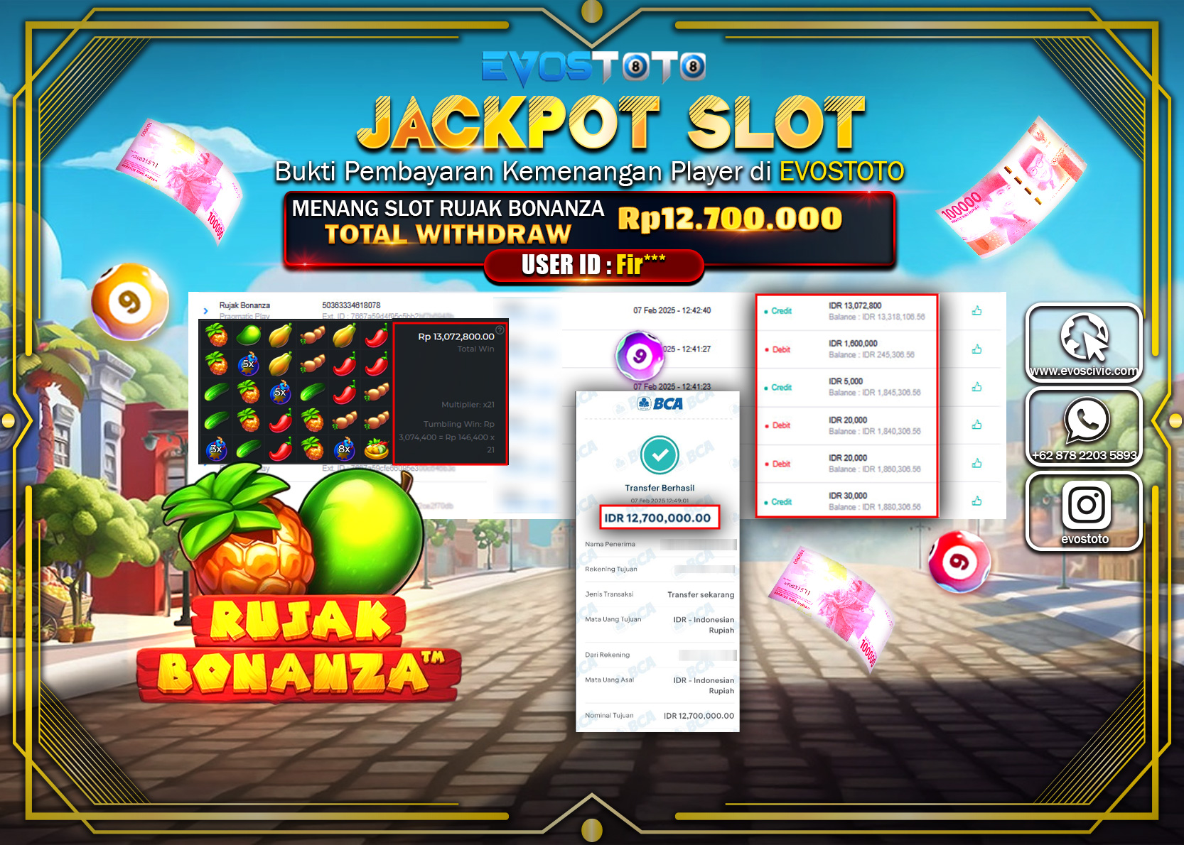 PEMBAYARAN JACKPOT SLOT RUJAK BONANZA Rp.12.700.000 DI BAYAR LANGSUNG !
