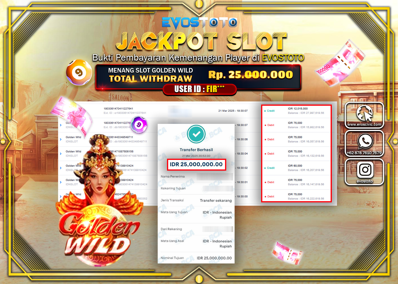 PEMBAYARAN JACKPOT SLOT GOLDEN WILD Rp.25.000.000 DI BAYAR LANGSUNG !