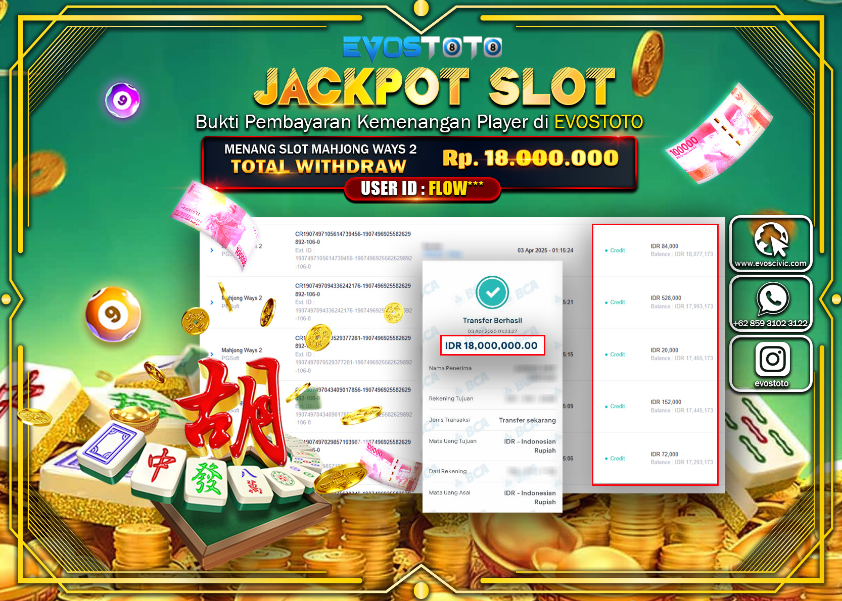 PEMBAYARAN JACKPOT SLOT MAHJONG WAYS 2 18.000.000 DI BAYAR LANGSUNG !