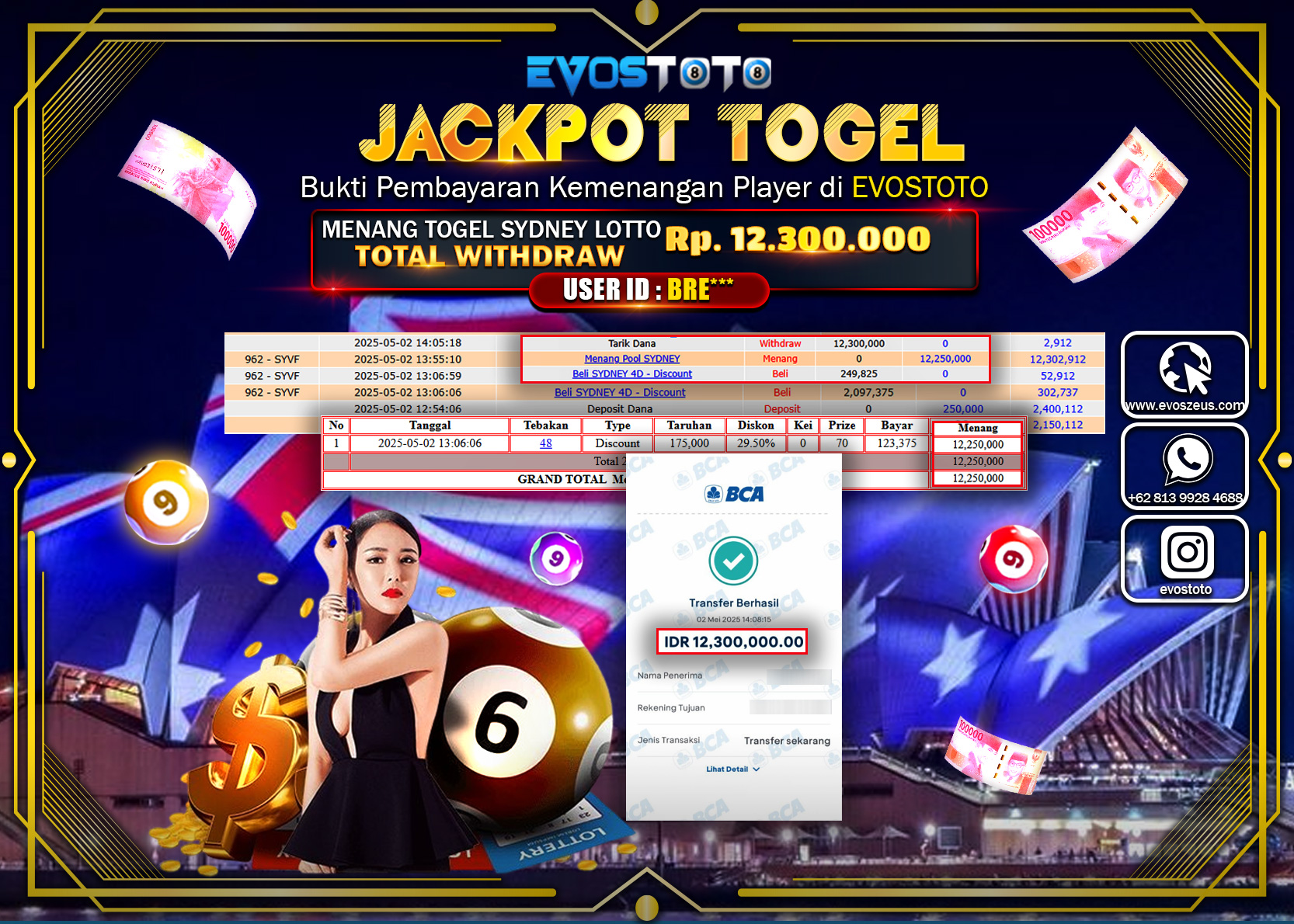 PEMBAYARAN JACKPOT TOGEL SIDNEY LOTTO Rp.12.300.000 DI BAYAR LANGSUNG !