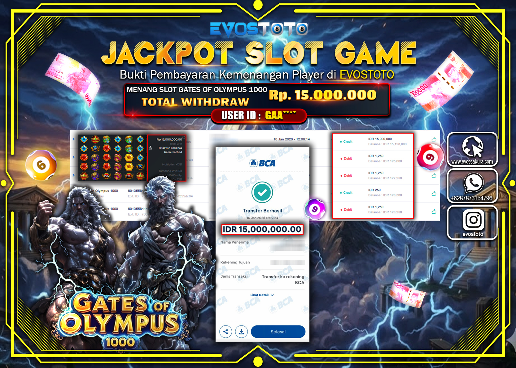 PEMBAYARAN JACKPOT SLOT GATES OF OLYMPUS 1000 Rp.15.000.000 DI BAYAR LANGSUNG !