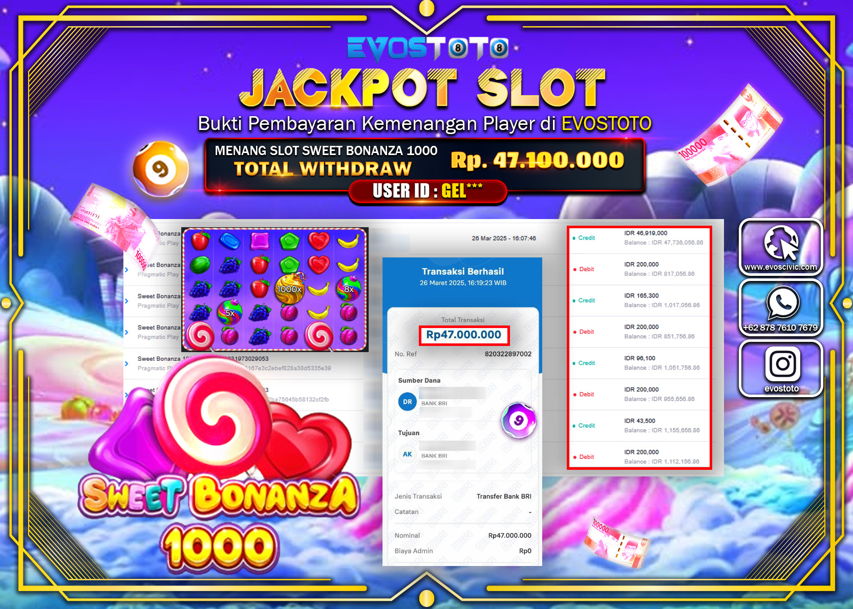PEMBAYARAN JACKPOT SLOT SWEET BONANZA 1000 Rp.47.000.000 DI BAYAR LANGSUNG !