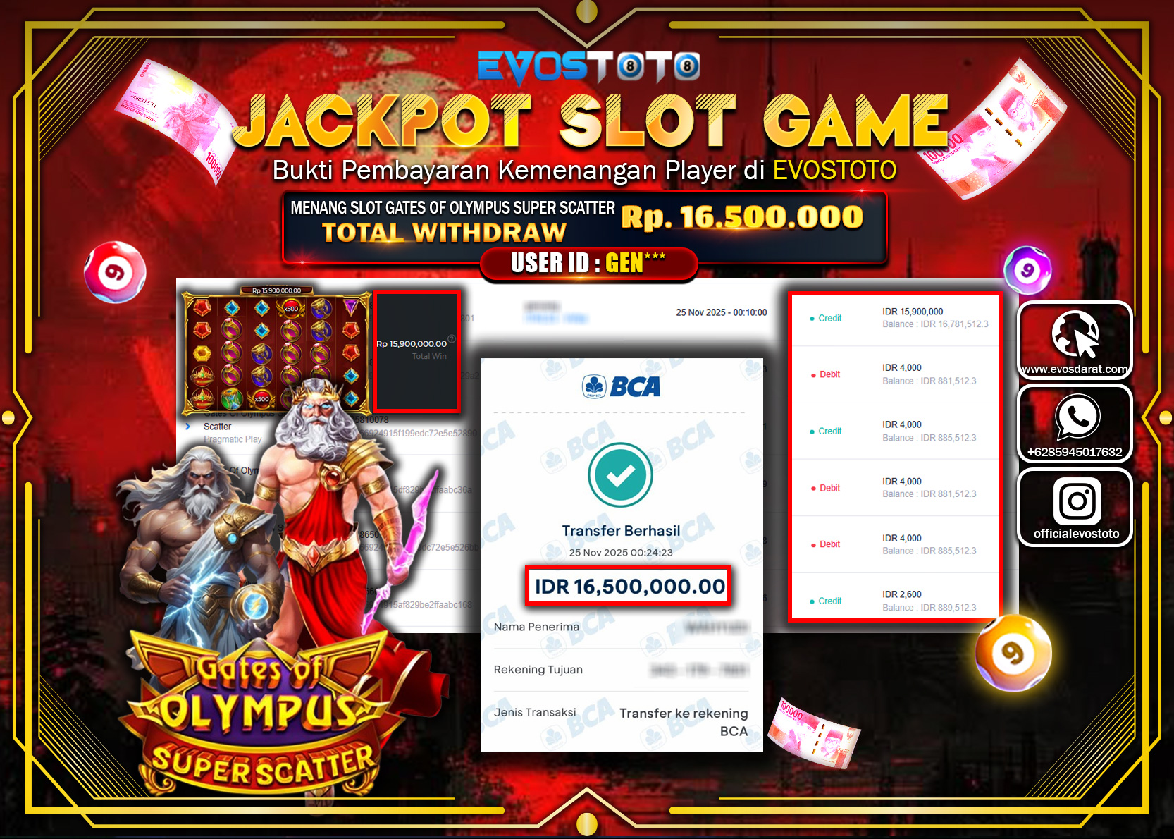 PEMBAYARAN JACKPOT SLOT GATES OF OLYMPUS SUPER SCATTER  Rp.16.500.000 DI BAYAR LANGSUNG !