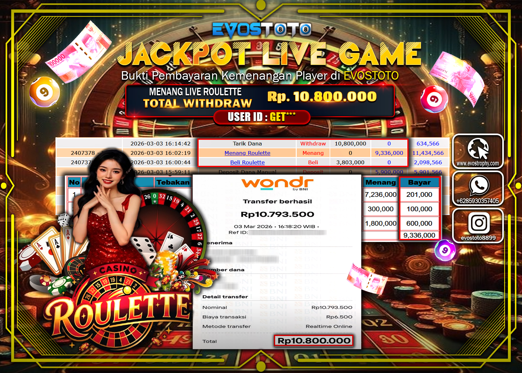 PEMBAYARAN JACKPOT LIVE ROULETTE  Rp.10.800.000 DI BAYAR LANGSUNG !