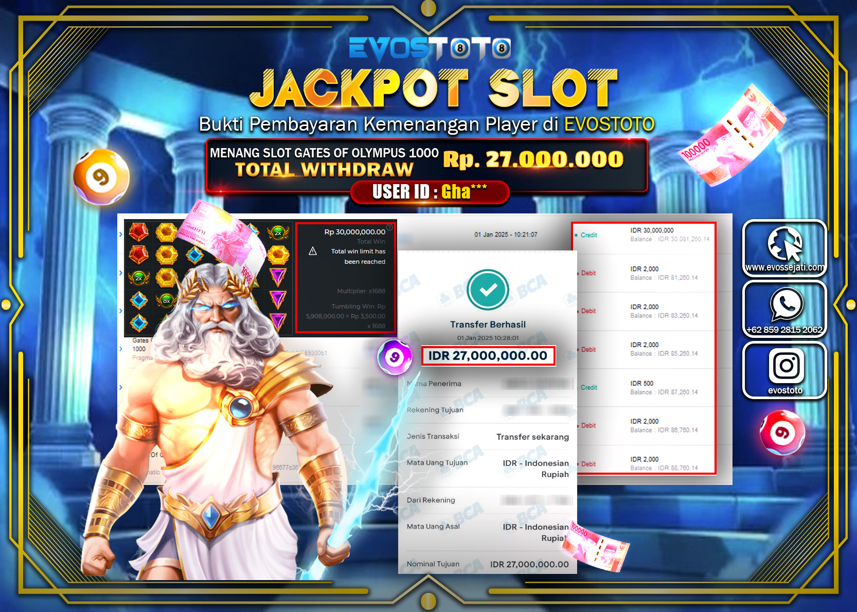 PEMBAYARAN JACKPOT SLOT GATES OF OLMYPUS 1000 Rp.27.000.000 DI BAYAR LANGSUNG !