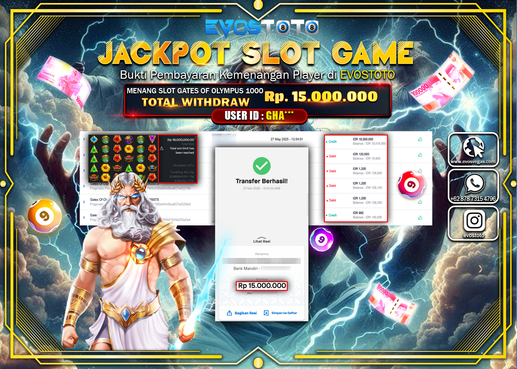 PEMBAYARAN JACKPOT SLOT GATES OF OLYMPUS 1000 Rp15.000.000 DI BAYAR LANGSUNG !