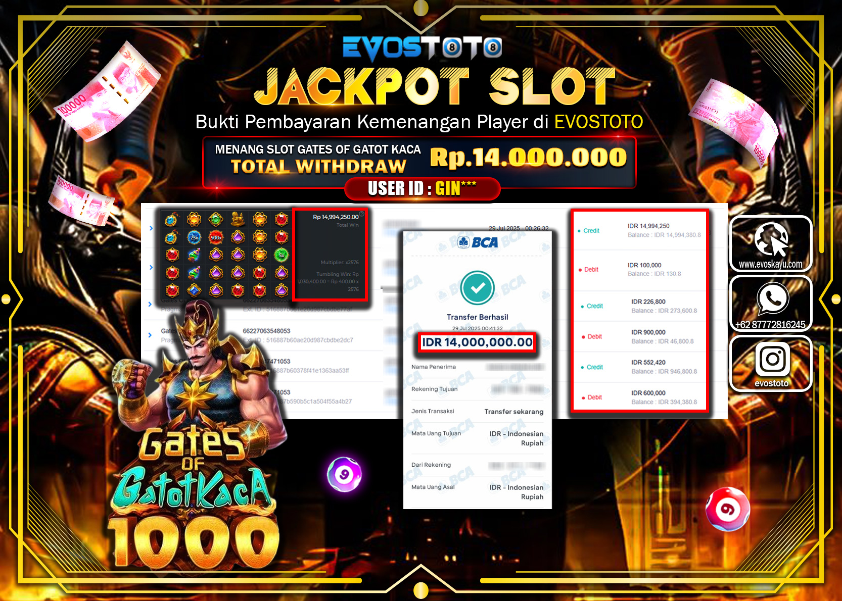 PEMBAYARAN JACKPOT SLOT GATES OF GATOT KACA Rp.14.000.000 DI BAYAR LANGSUNG !