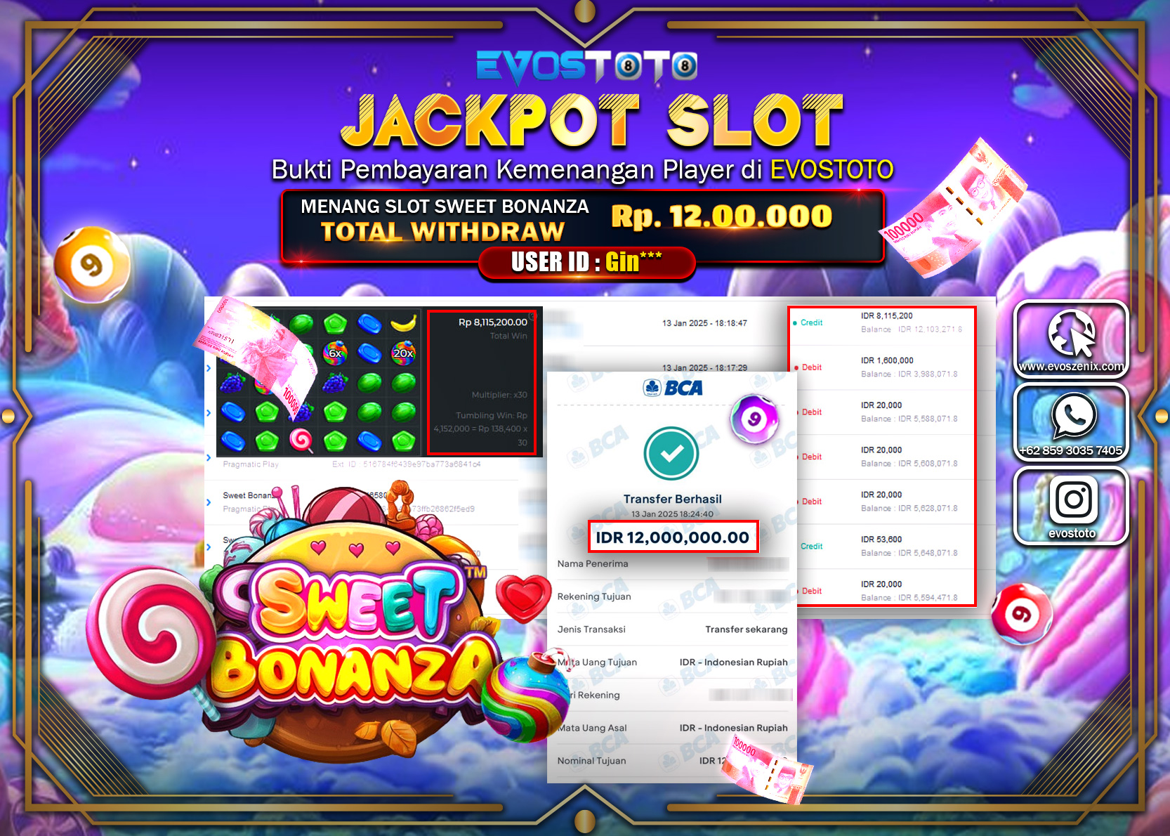 PEMBAYARAN JACKPOT SLOT SWEET BONANZA Rp12.000.000 DI BAYAR LANGSUNG !
