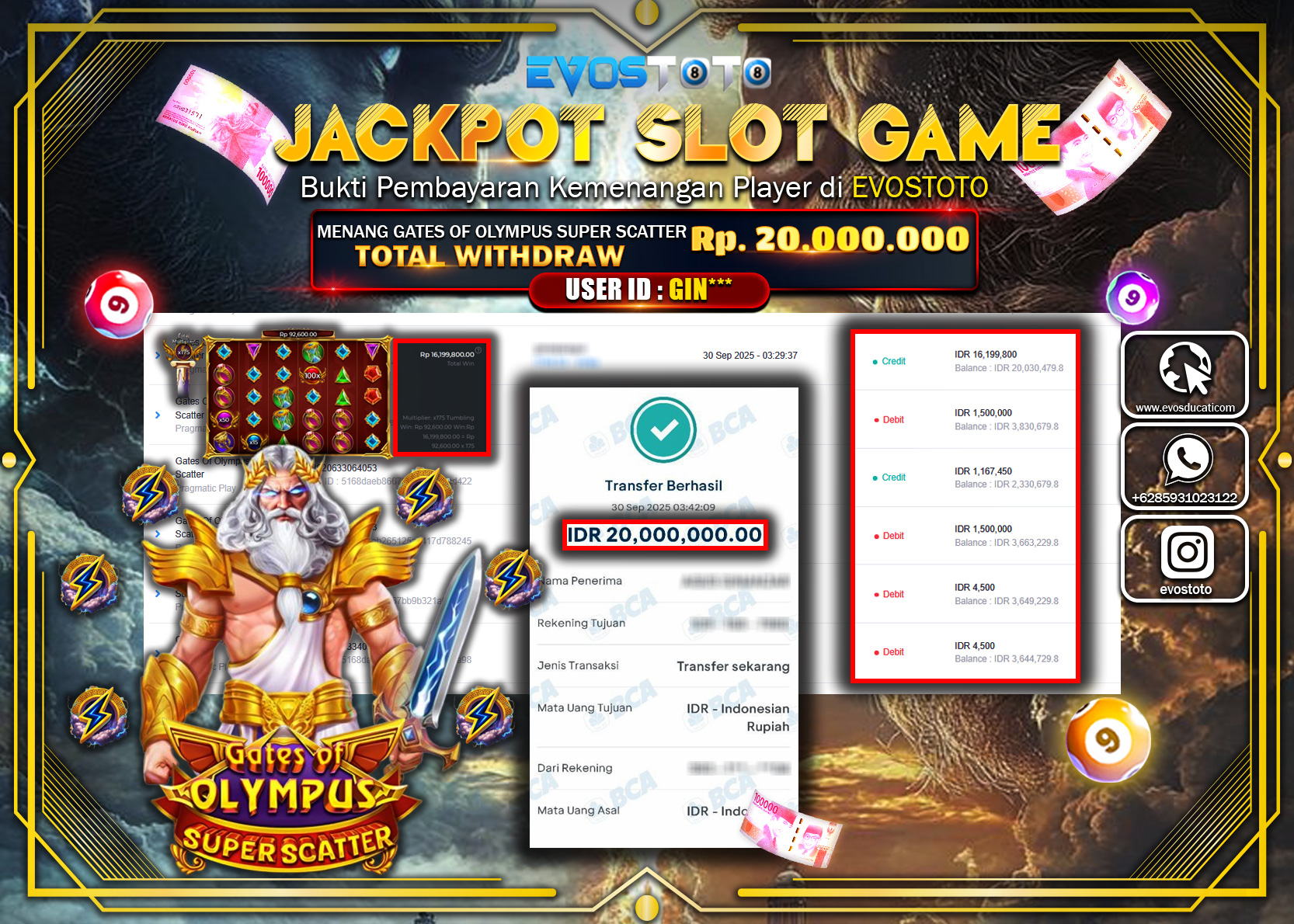 PEMBAYARAN JACKPOT SLOT GATES OF OLYMPUS SUPER SCATTER Rp20.000.000 DI BAYAR LANGSUNG !