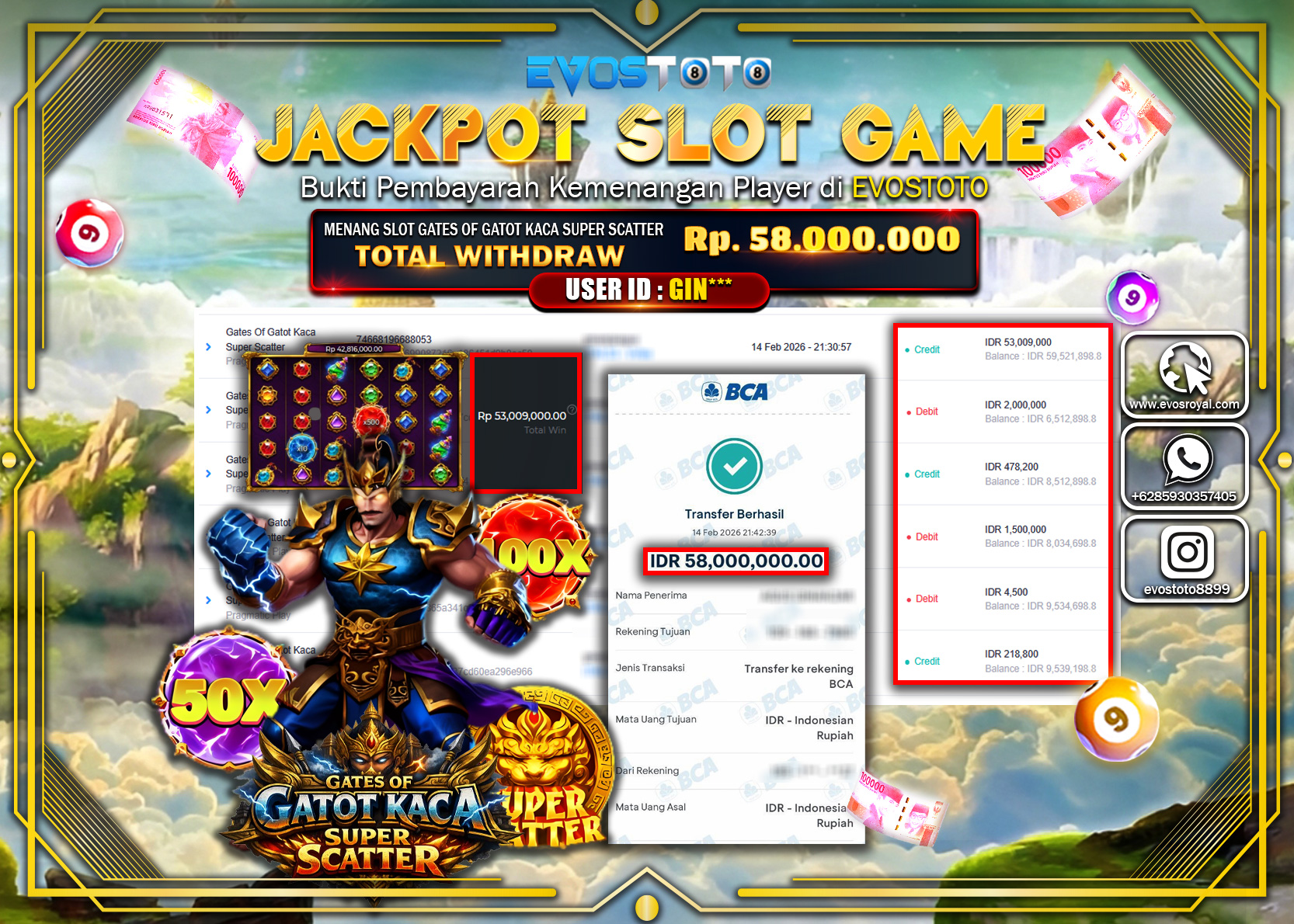 PEMBAYARAN JACKPOT SLOT GATES OF GATOT KACA SUPER SCATTER Rp.58.000.000 DI BAYAR LANGSUNG !