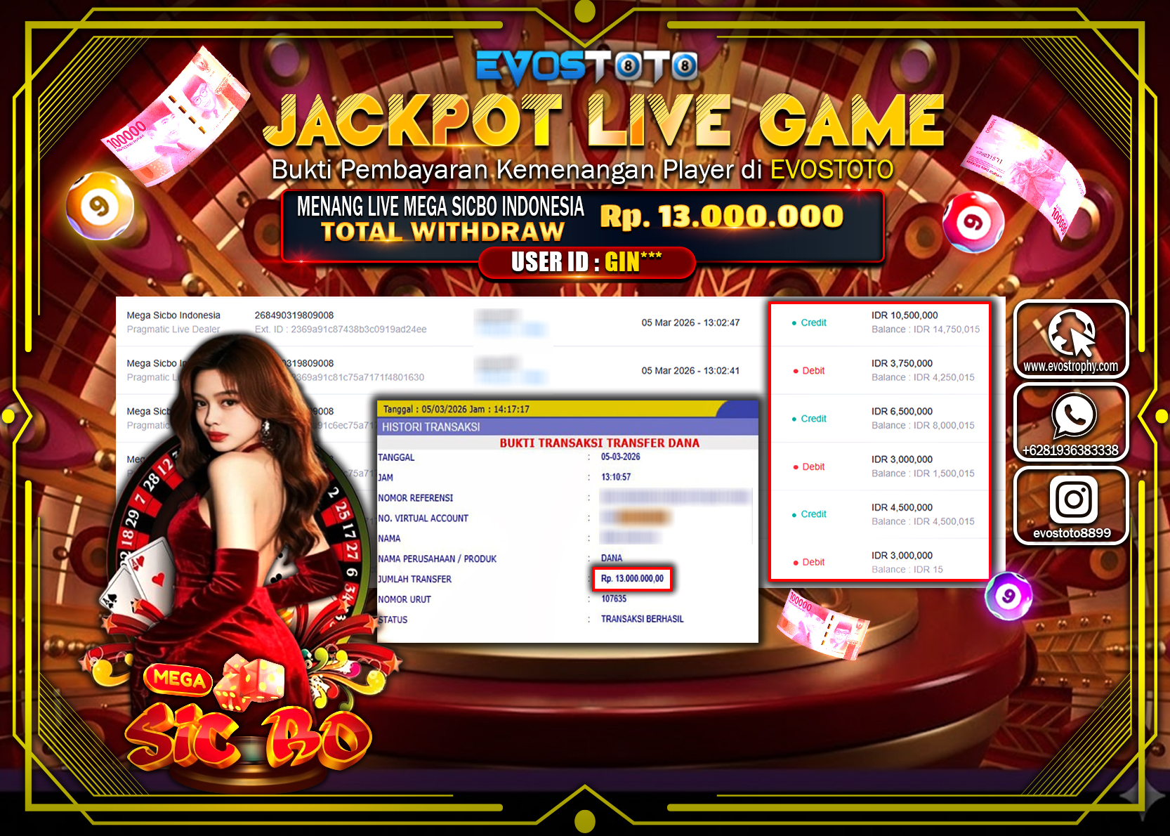 PEMBAYARAN JACKPOT LIVE MEGA SICBO INDONESIA Rp.13.000.000 DI BAYAR LANGSUNG !