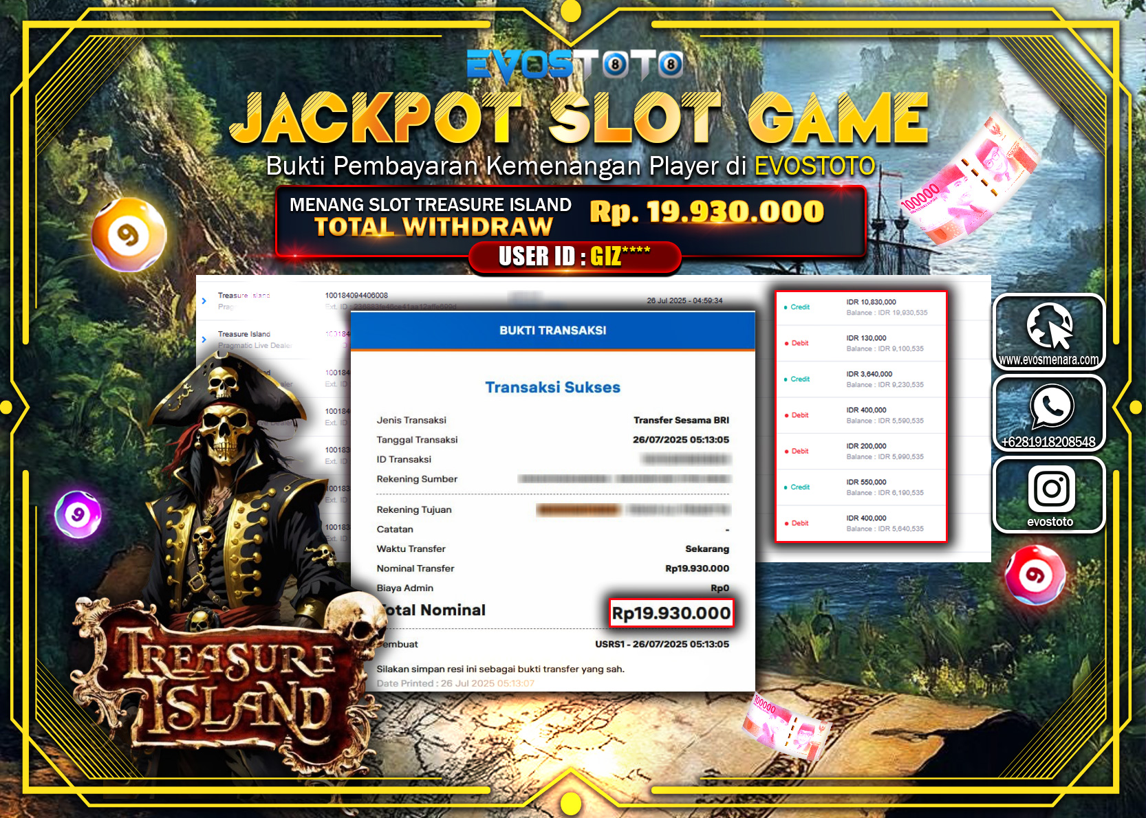 PEMBAYARAN JACKPOT SLOT TREASURE ISLAND Rp.19.930.000 DI BAYAR LANGSUNG !