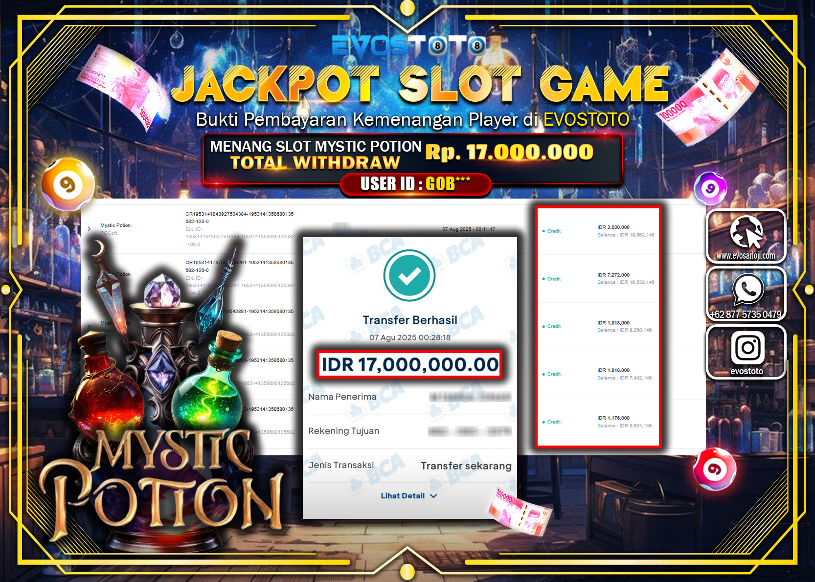 PEMBAYARAN JACKPOT SLOT SLOT MYSTIC POTION Rp17.000.000 DI BAYAR LANGSUNG !