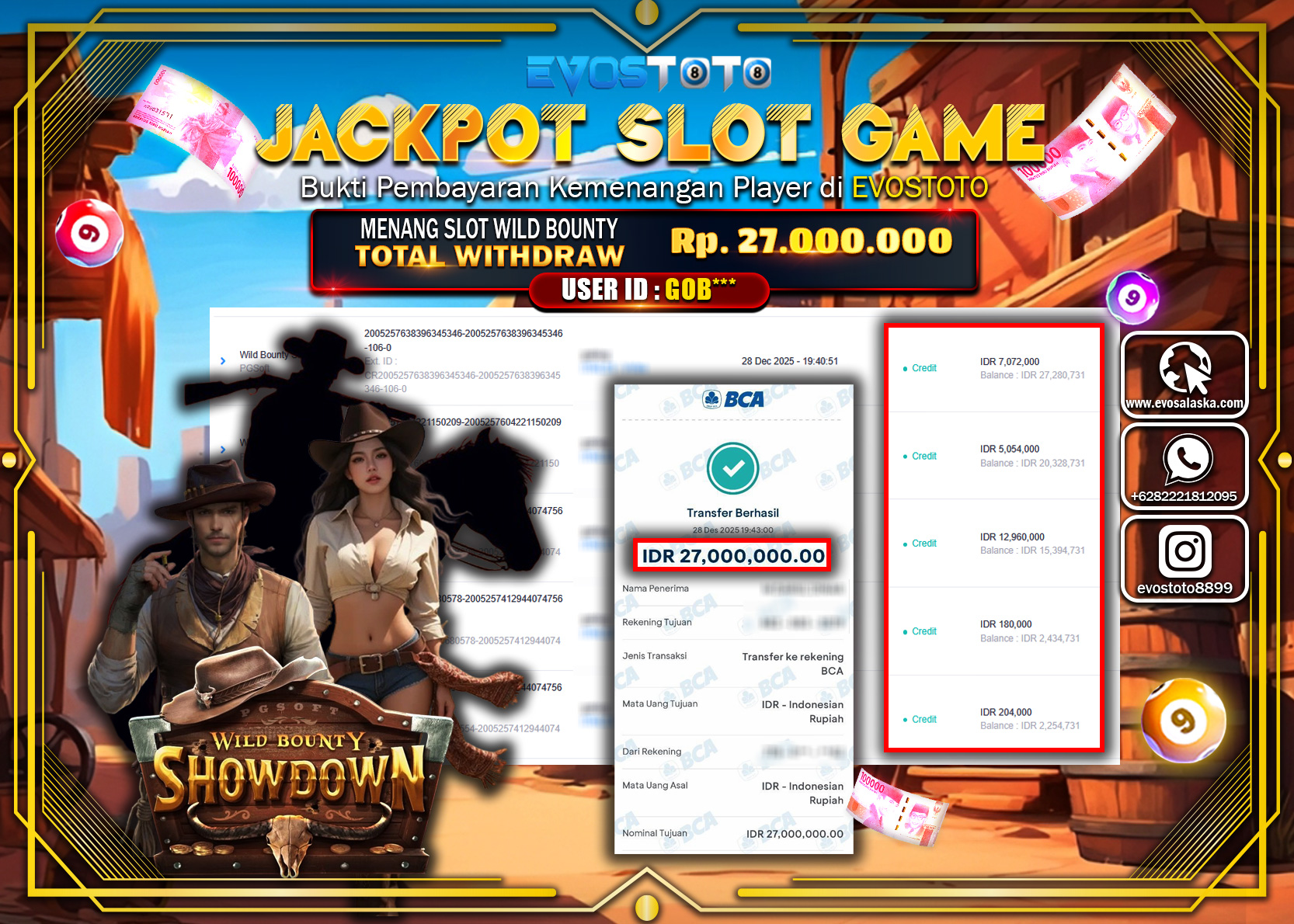 PEMBAYARAN JACKPOT SLOT WILD BOUNTY Rp.27.000.000 DI BAYAR LANGSUNG !