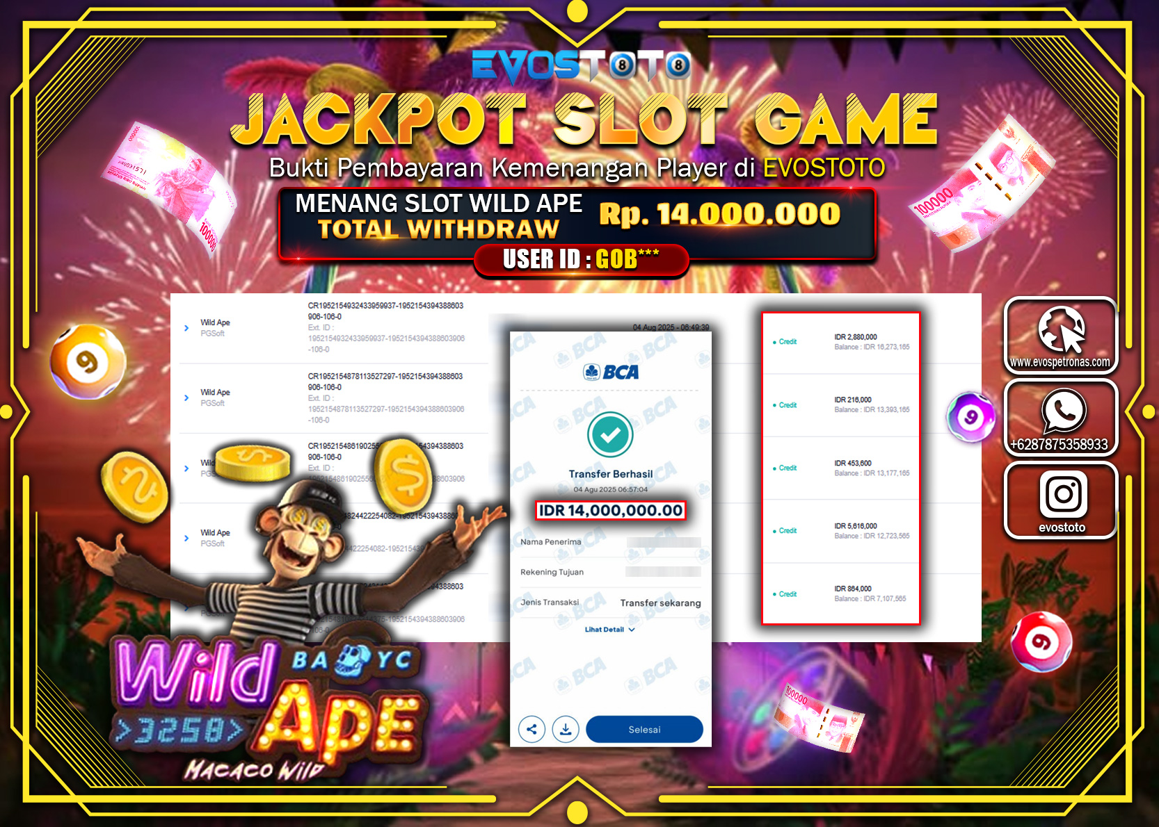 PEMBAYARAN JACKPOT SLOT WILD APE Rp14.000.000 DI BAYAR LANGSUNG !