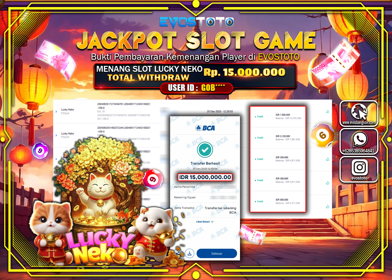 PEMBAYARAN JACKPOT SLOT LUCKY NEKO Rp.15.000.000 DI BAYAR LANGSUNG !