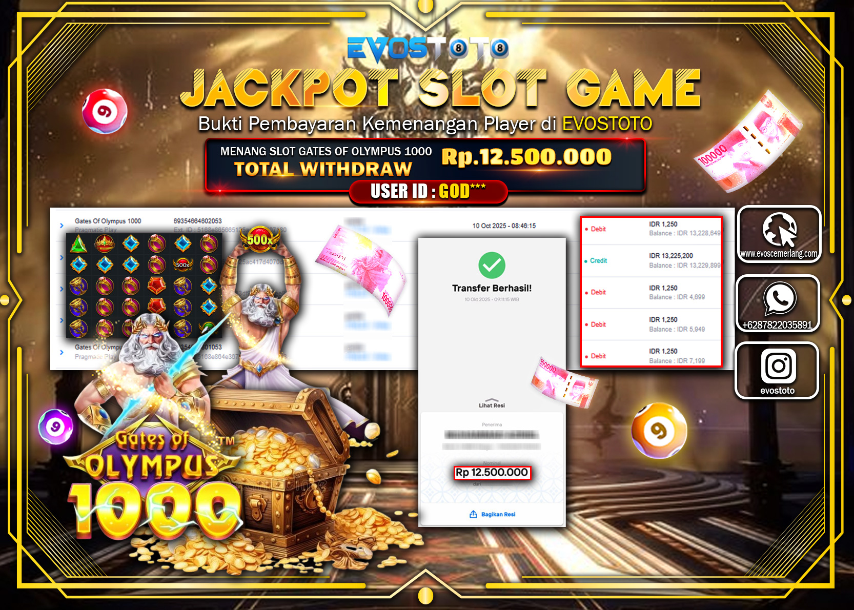PEMBAYARAN JACKPOT SLOT GATES OF OLYMPUS 1000  Rp12.500.000 DI BAYAR LANGSUNG !