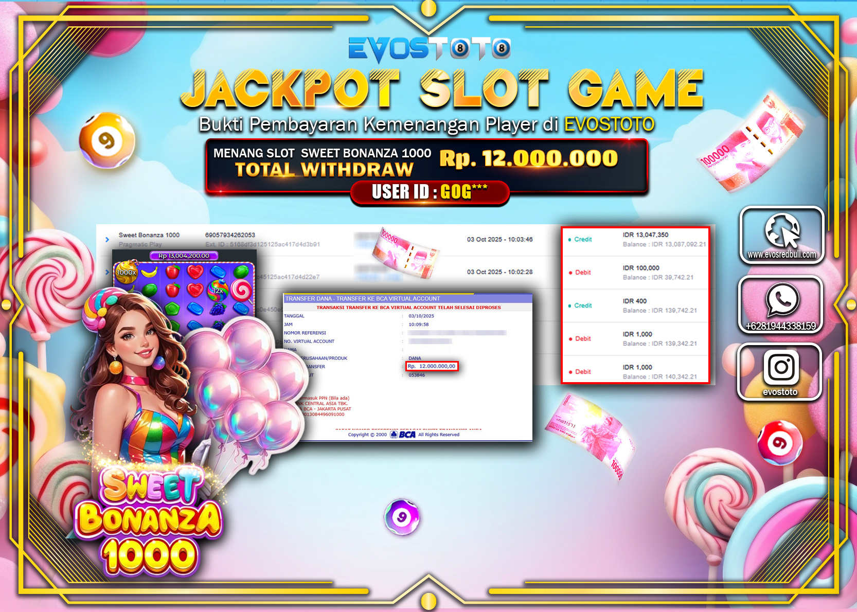 PEMBAYARAN JACKPOT SLOT SWEET BONANZA 1000   Rp12.000.000 DI BAYAR LANGSUNG !