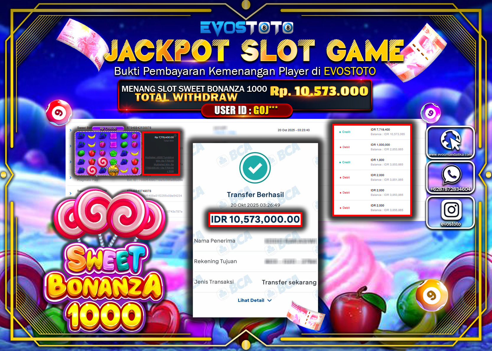 PEMBAYARAN JACKPOT SLOT SWEET BONANZA 1000 Rp10.573.000 DI BAYAR LANGSUNG !