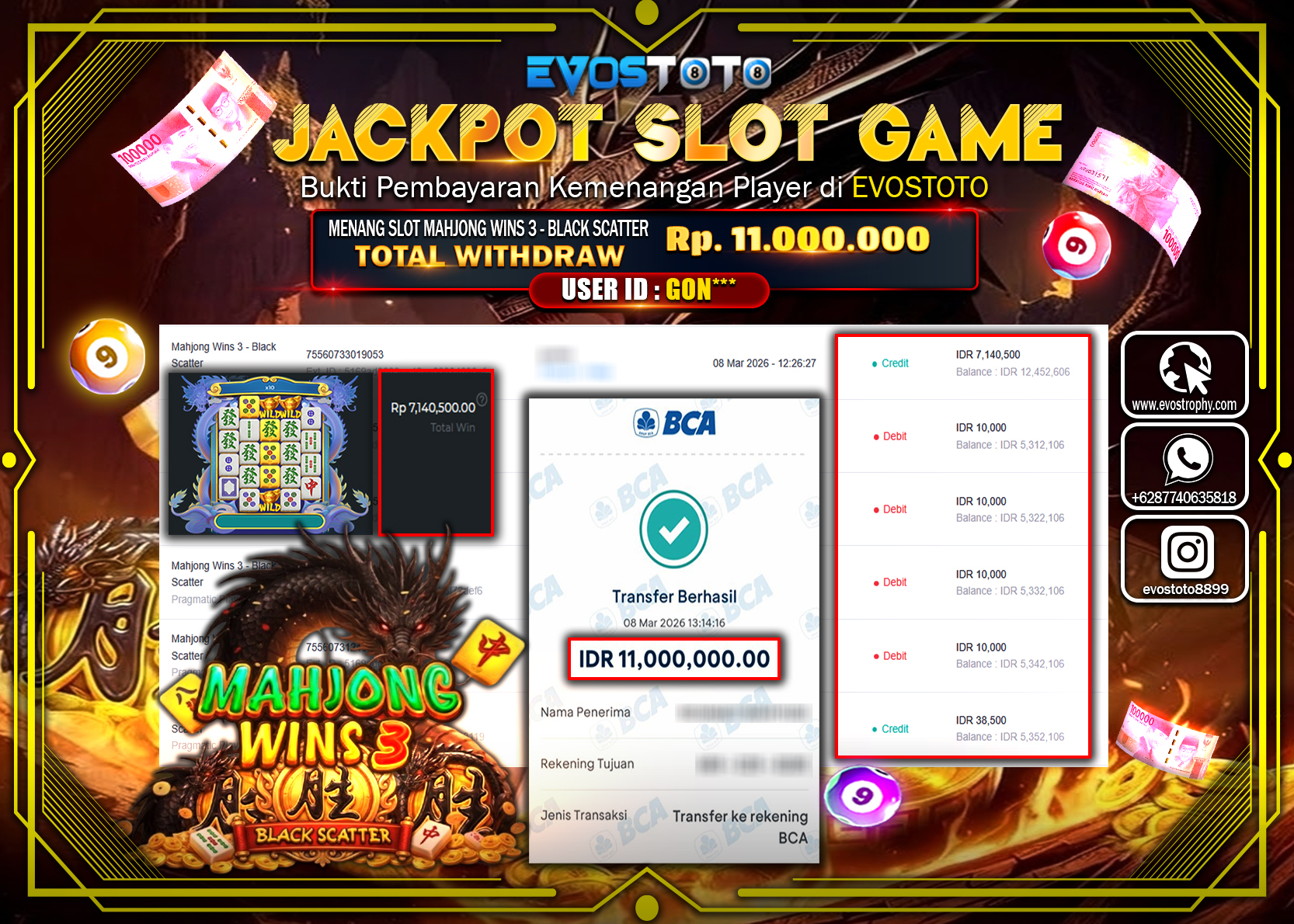 PEMBAYARAN JACKPOT SLOT MAHJONG WINS 3 - BLACK SCATTER Rp.11.000.000 DI BAYAR LANGSUNG !