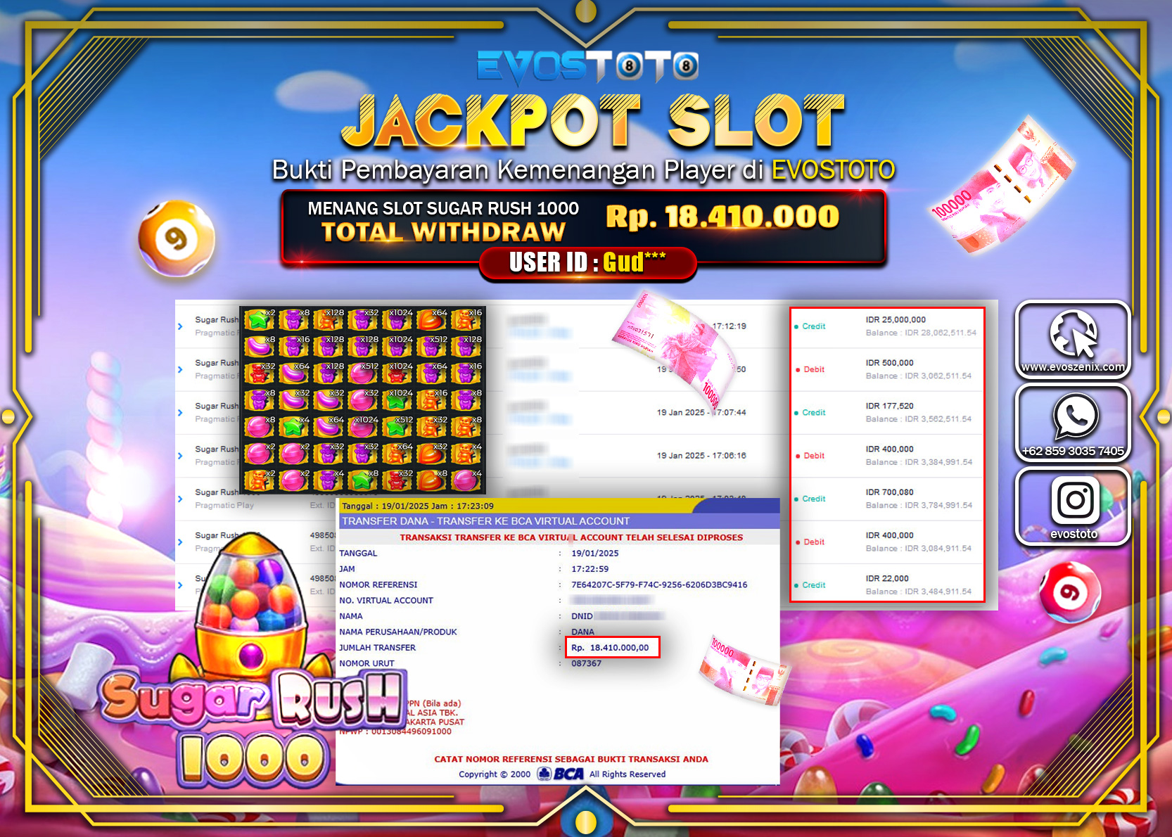 PEMBAYARAN JACKPOT SLOT SUGAR RUSH 1000 Rp.18.410.000 DI BAYAR LANGSUNG !