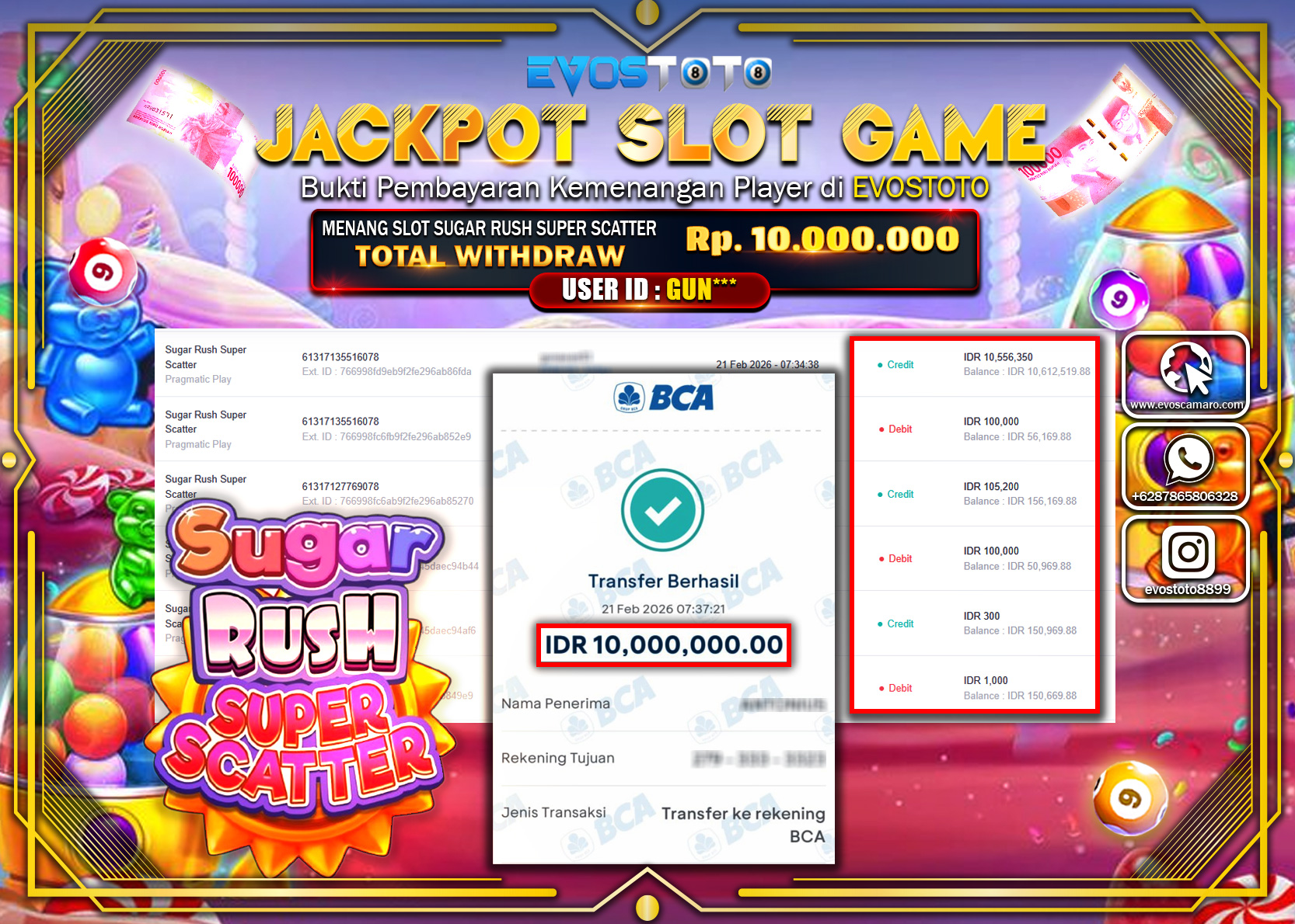 PEMBAYARAN JACKPOT SLOT SUGAR RUSH SUPER SCATTER Rp.10.000.000 DI BAYAR LANGSUNG !