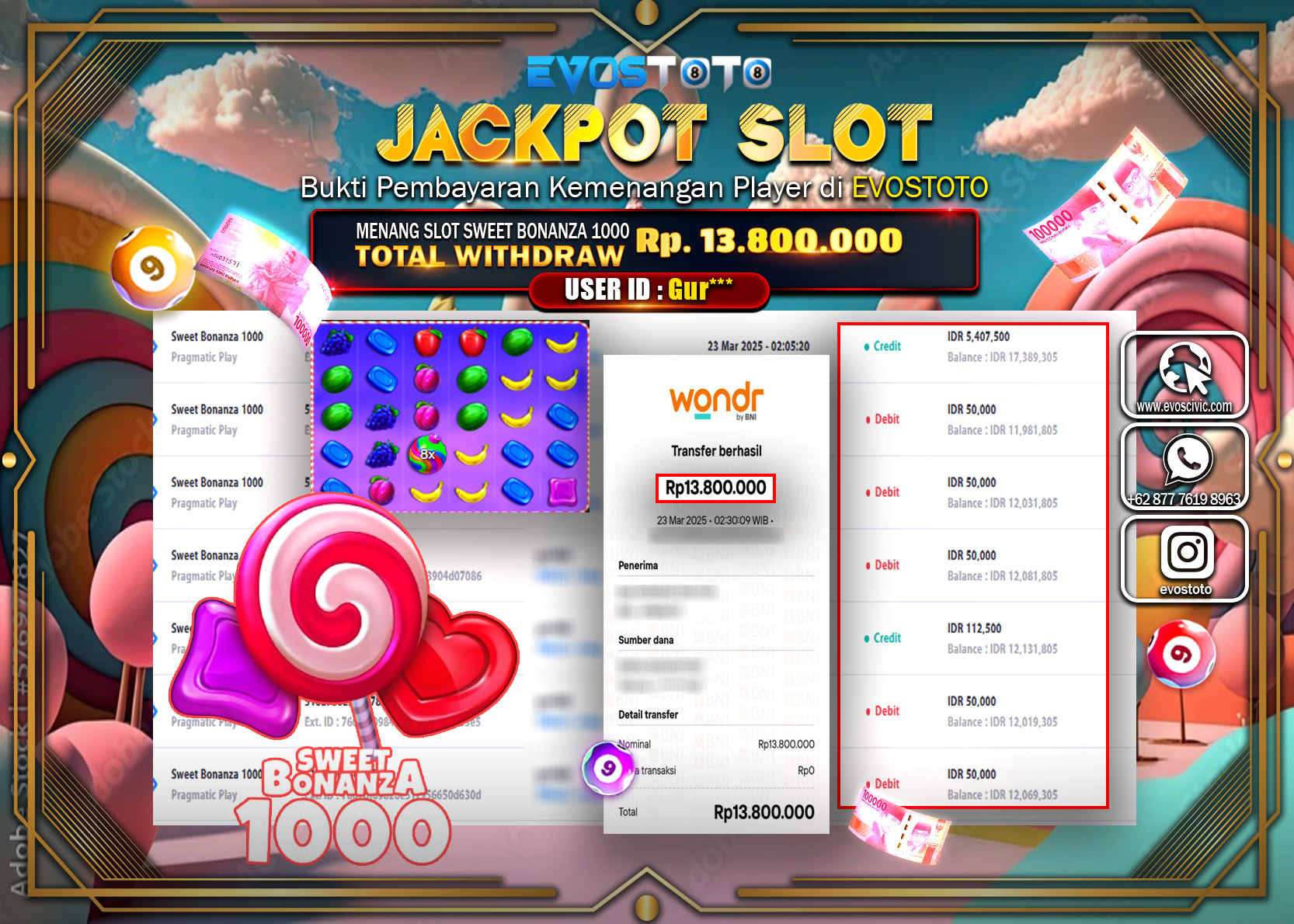 PEMBAYARAN JACKPOT SLOT SWEET BONANZA 1000 Rp.13.800.000 DI BAYAR LANGSUNG !