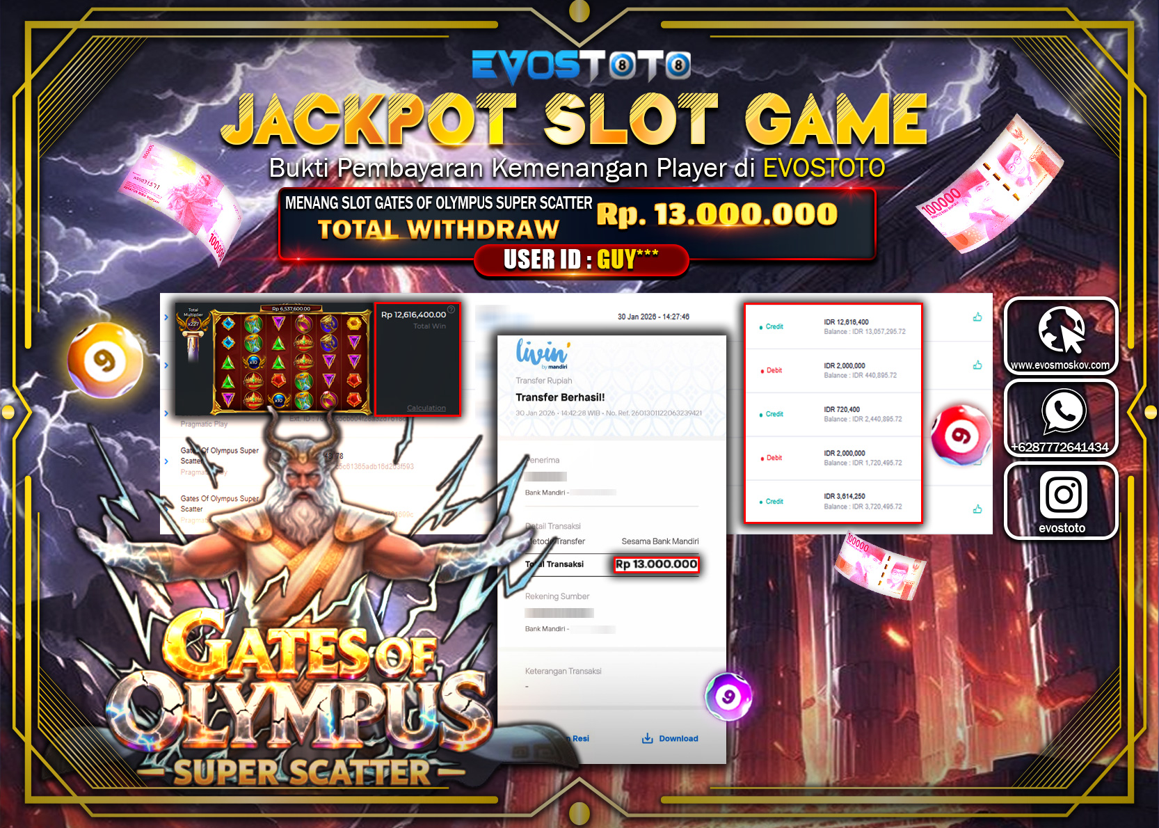 PEMBAYARAN JACKPOT SLOT GATES OF OLYMPUS SUPER SCATTER Rp.13.000.000 DI BAYAR LANGSUNG !