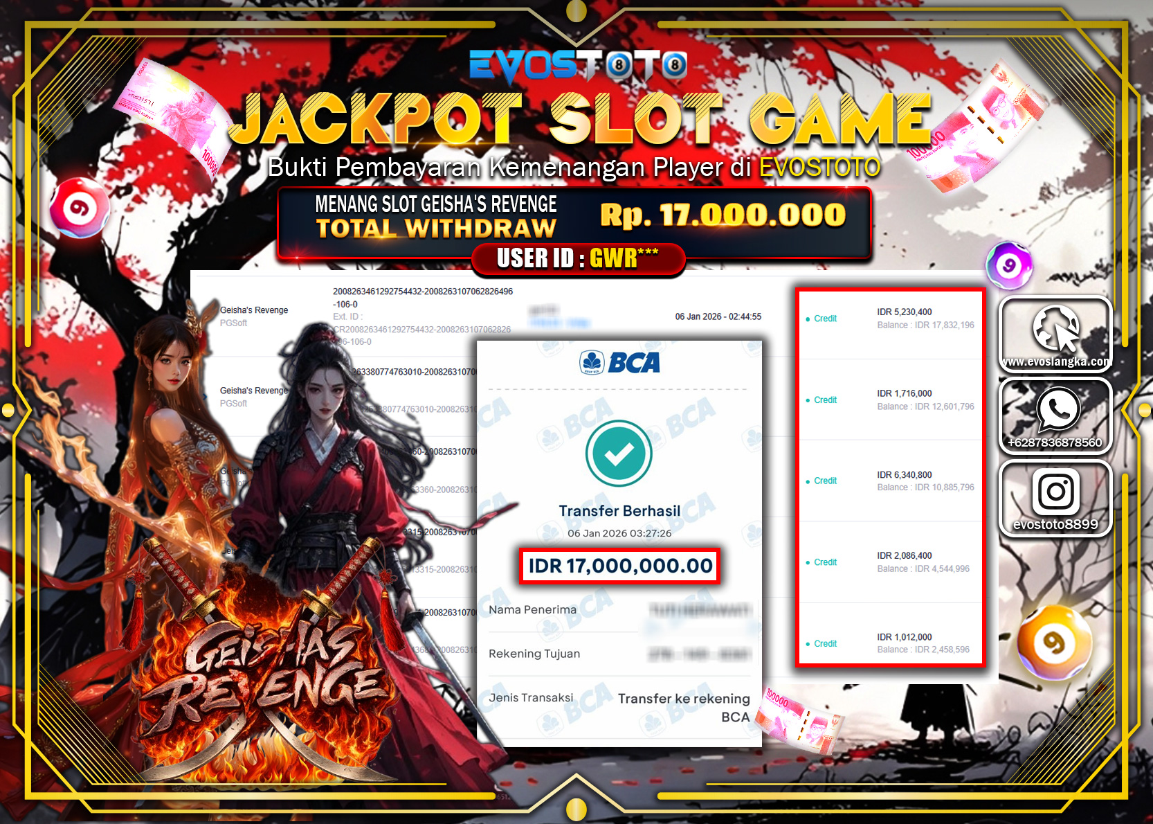 PEMBAYARAN JACKPOT SLOT GEISHA S REVENGE Rp.17.000.000 DI BAYAR LANGSUNG !