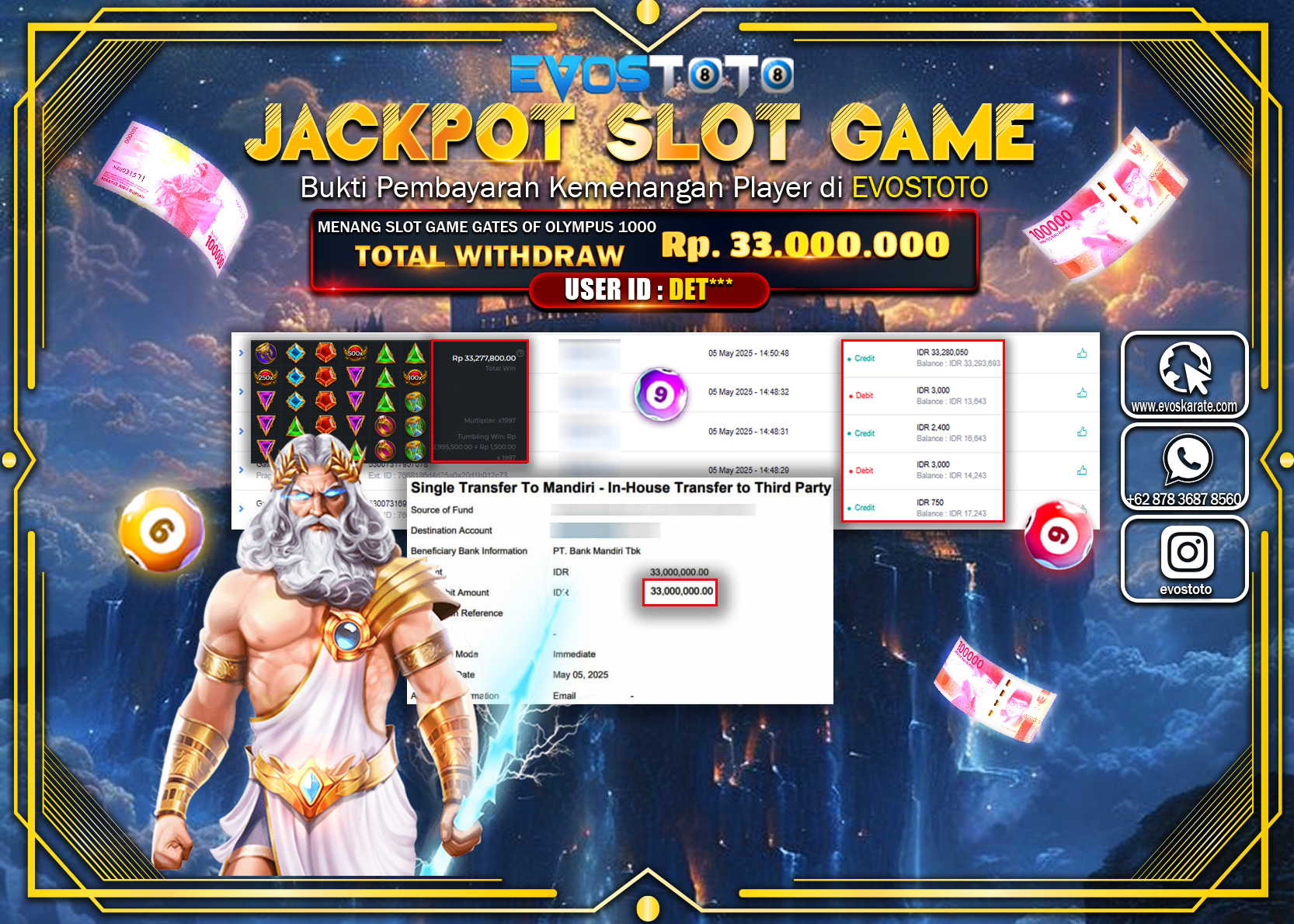 PEMBAYARAN JACKPOT SLOT GATES OF OLYMPUS 1000 Rp.33.000.000 DI BAYAR LANGSUNG !