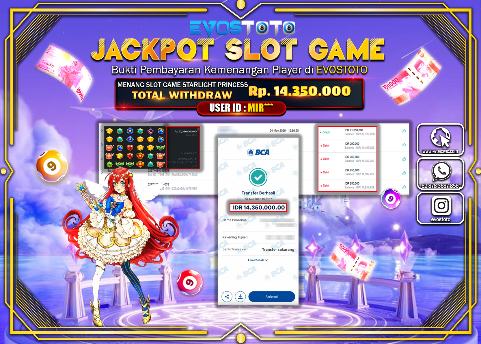 PEMBAYARAN JACKPOT SLOT STARLIGHT PRINCESS 1000 Rp.14.350.000 DI BAYAR LANGSUNG !
