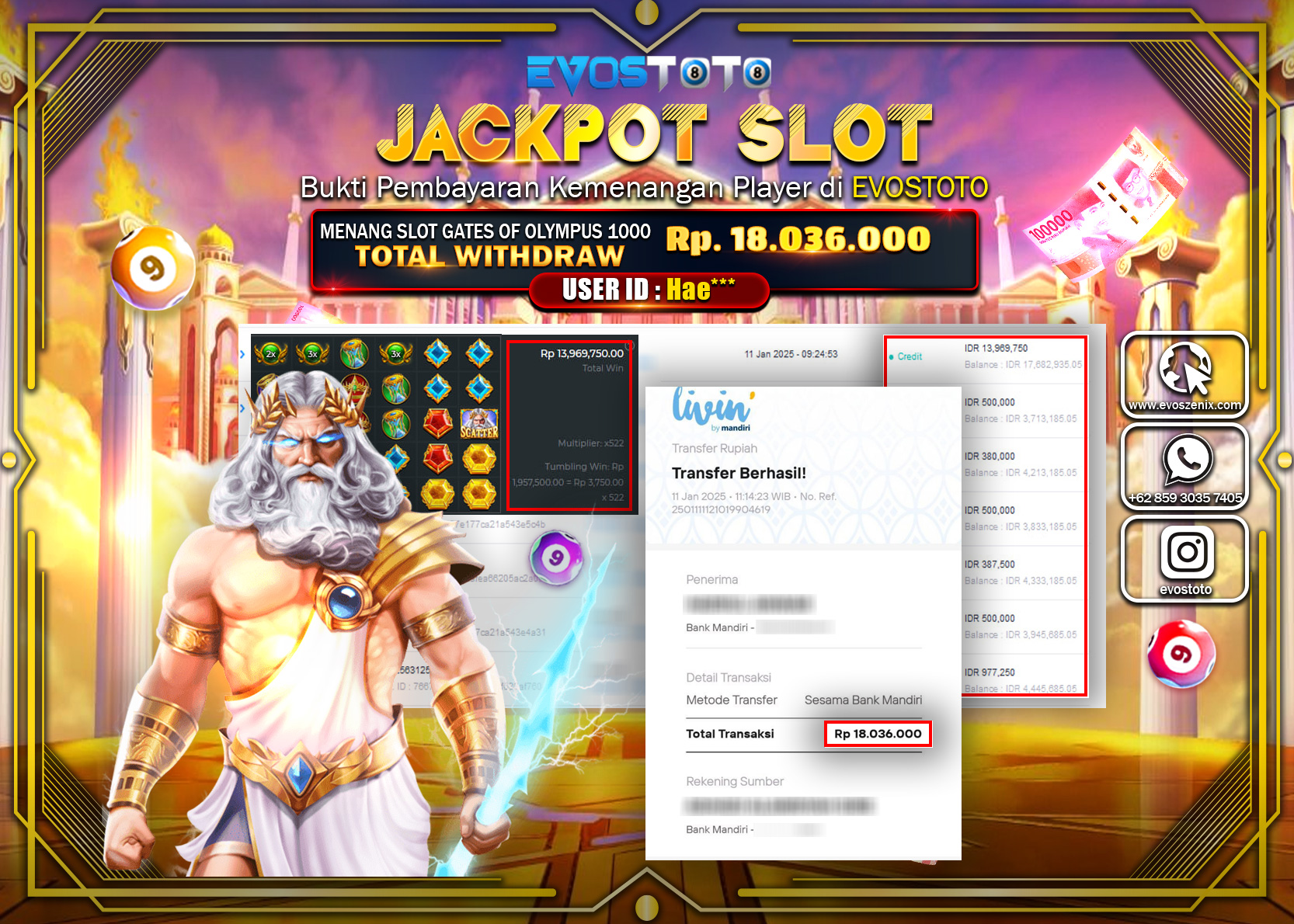 PEMBAYARAN JACKPOT SLOT GATES OF OLYMPUS 1000 Rp18.036.000 DI BAYAR LANGSUNG !