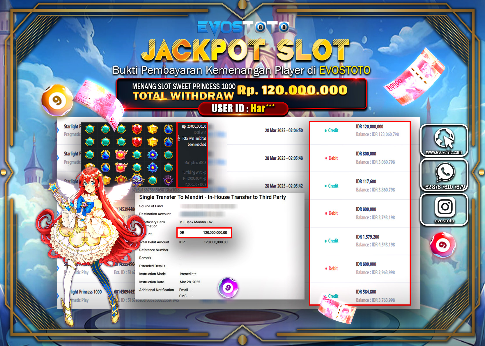 PEMBAYARAN JACKPOT SLOT STARLIGHT PRINCES 1000 Rp. 120.000.000 DI BAYAR LANGSUNG !