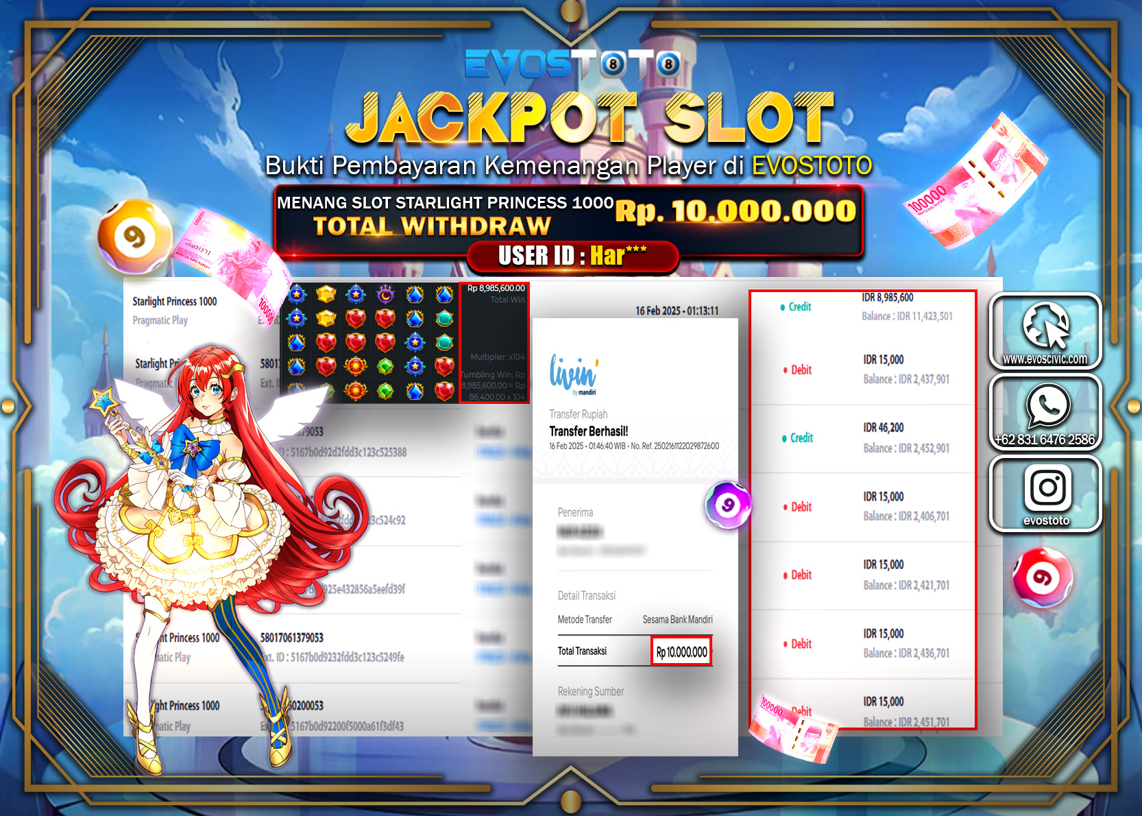 PEMBAYARAN JACKPOT SLOT STARLIGHT PRINCES 1000 Rp.10.000.000 DI BAYAR LANGSUNG !