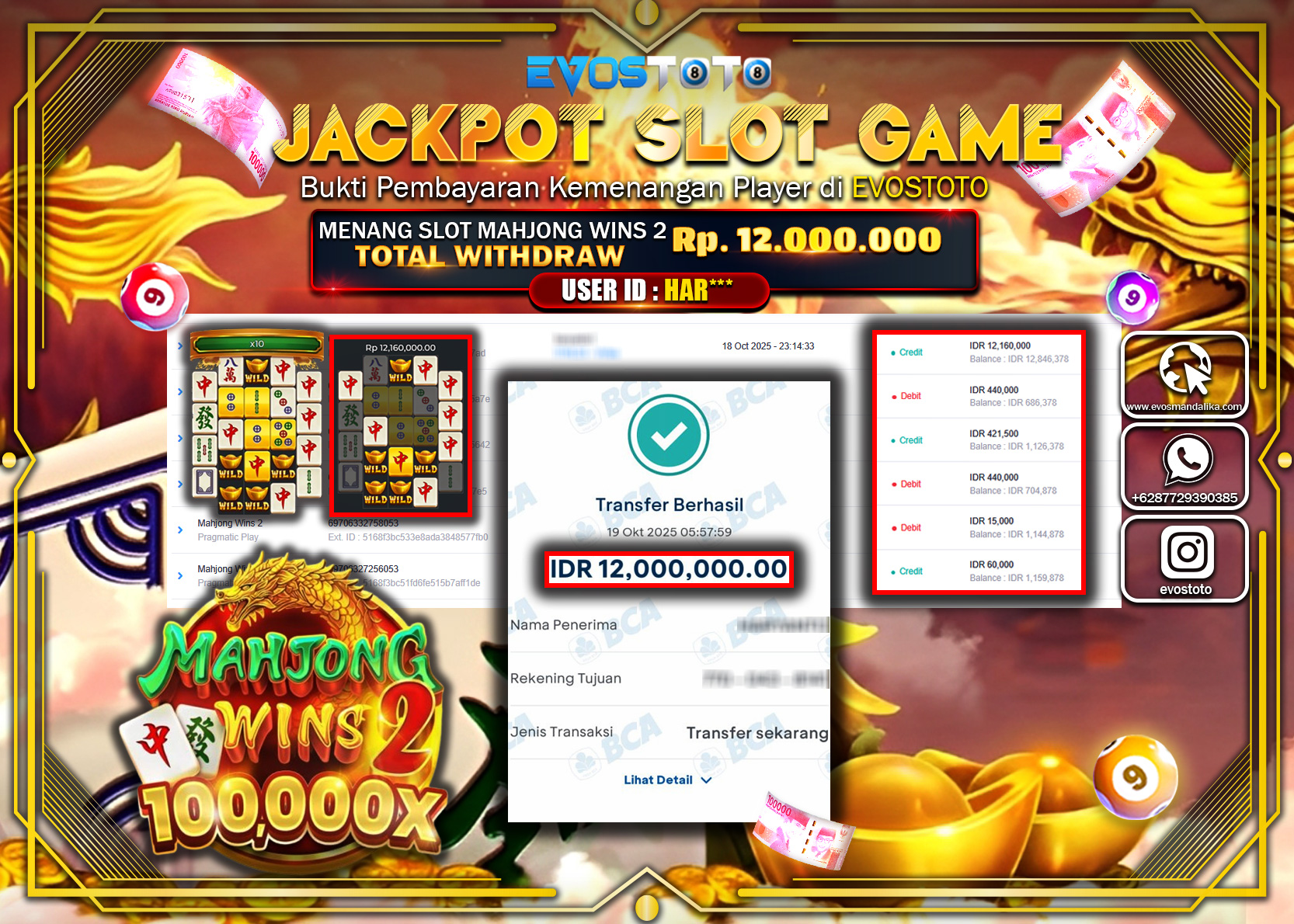 PEMBAYARAN JACKPOT SLOT MAHJONG WINS 2 Rp12.000.000 DI BAYAR LANGSUNG !