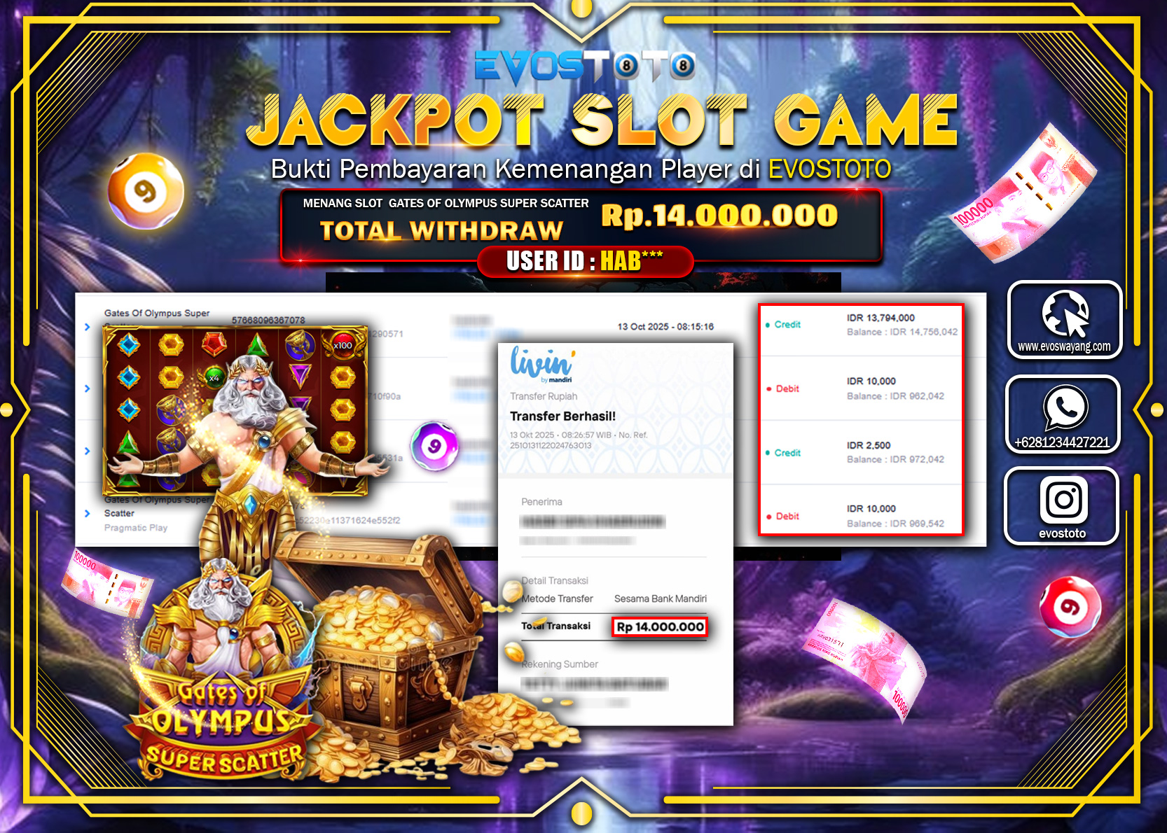 PEMBAYARAN JACKPOT SLOT GATES OF OLYMPUS SUPER SCATTER  Rp14.000.000 DI BAYAR LANGSUNG !