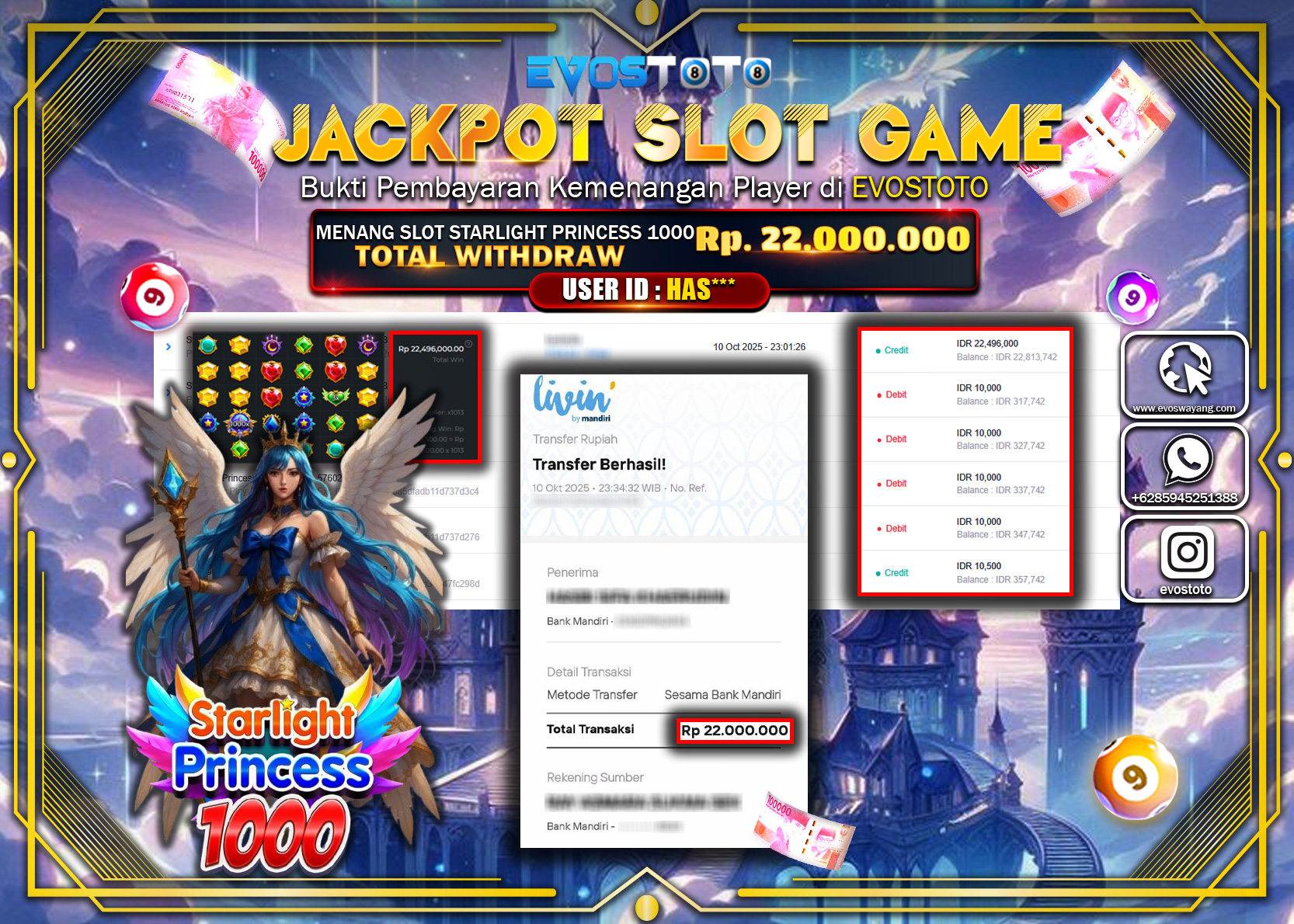 PEMBAYARAN JACKPOT SLOT STARLIGHT PRINCESS 1000 Rp22.000.000 DI BAYAR LANGSUNG !