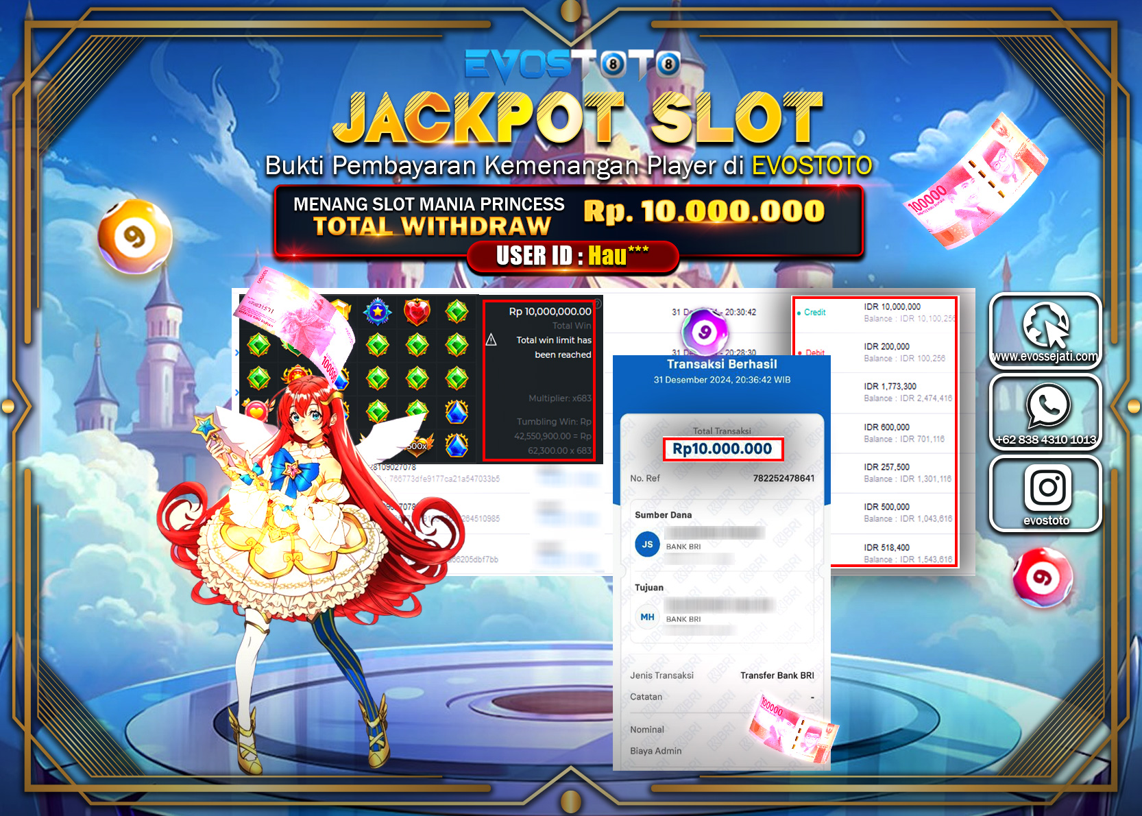 PEMBAYARAN JACKPOT SLOT MANIA PRINCESS  Rp.10.000.000 DI BAYAR LANGSUNG !
