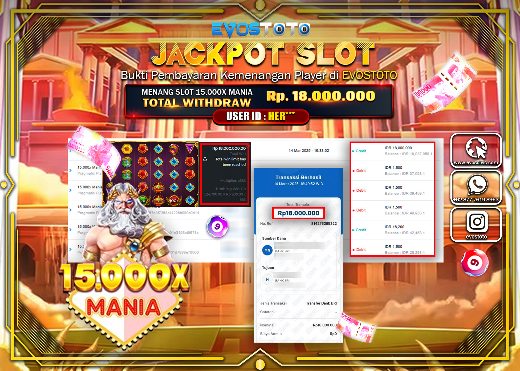 PEMBAYARAN JACKPOT SLOT 15.000X MANIA Rp18.000.000 DI BAYAR LANGSUNG !