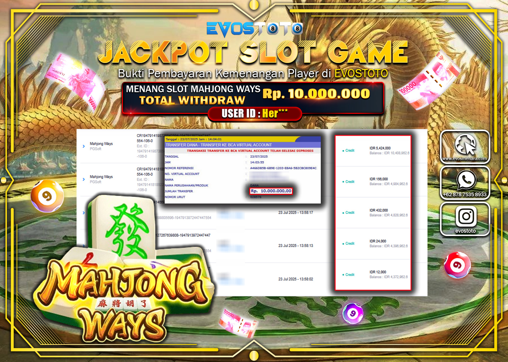 PEMBAYARAN JACKPOT SLOT MAHJONG WAYS Rp10.000.000 DI BAYAR LANGSUNG !