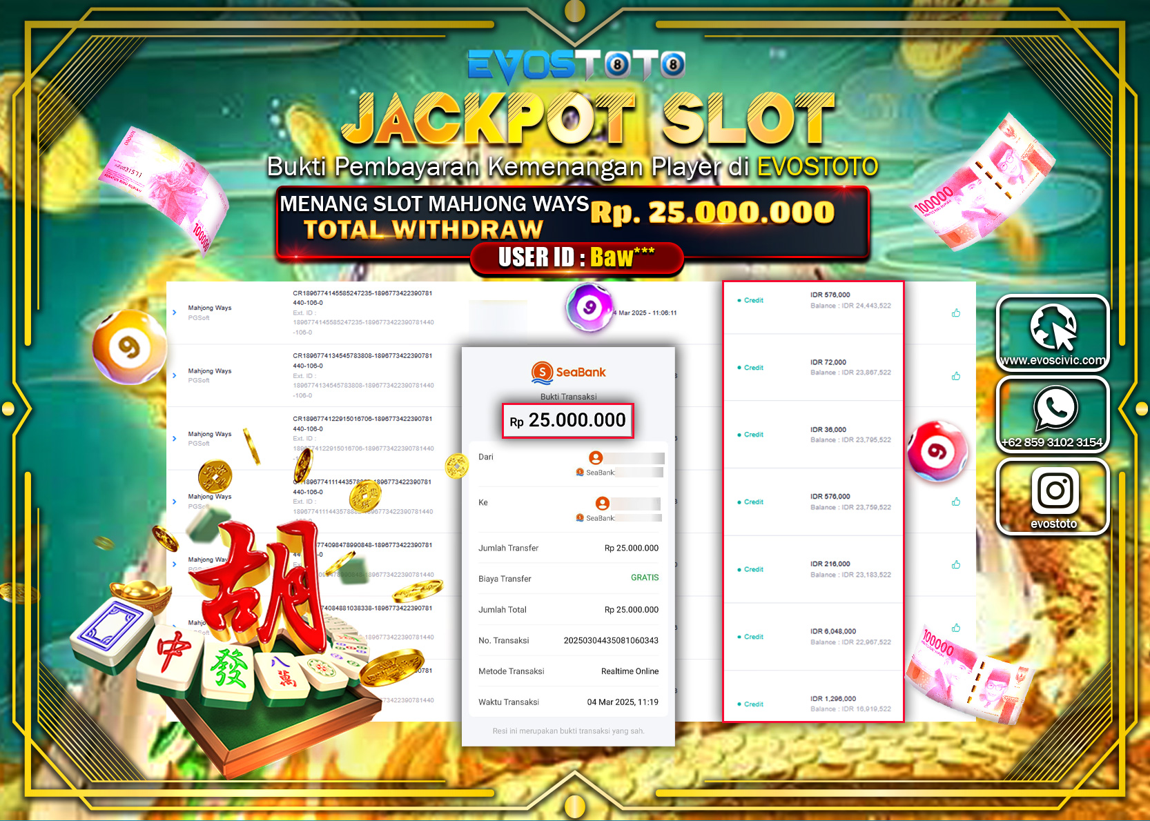 PEMBAYARAN JACKPOT SLOT MAHYONG WAYS Rp.25.000.000 DI BAYAR LANGSUNG !